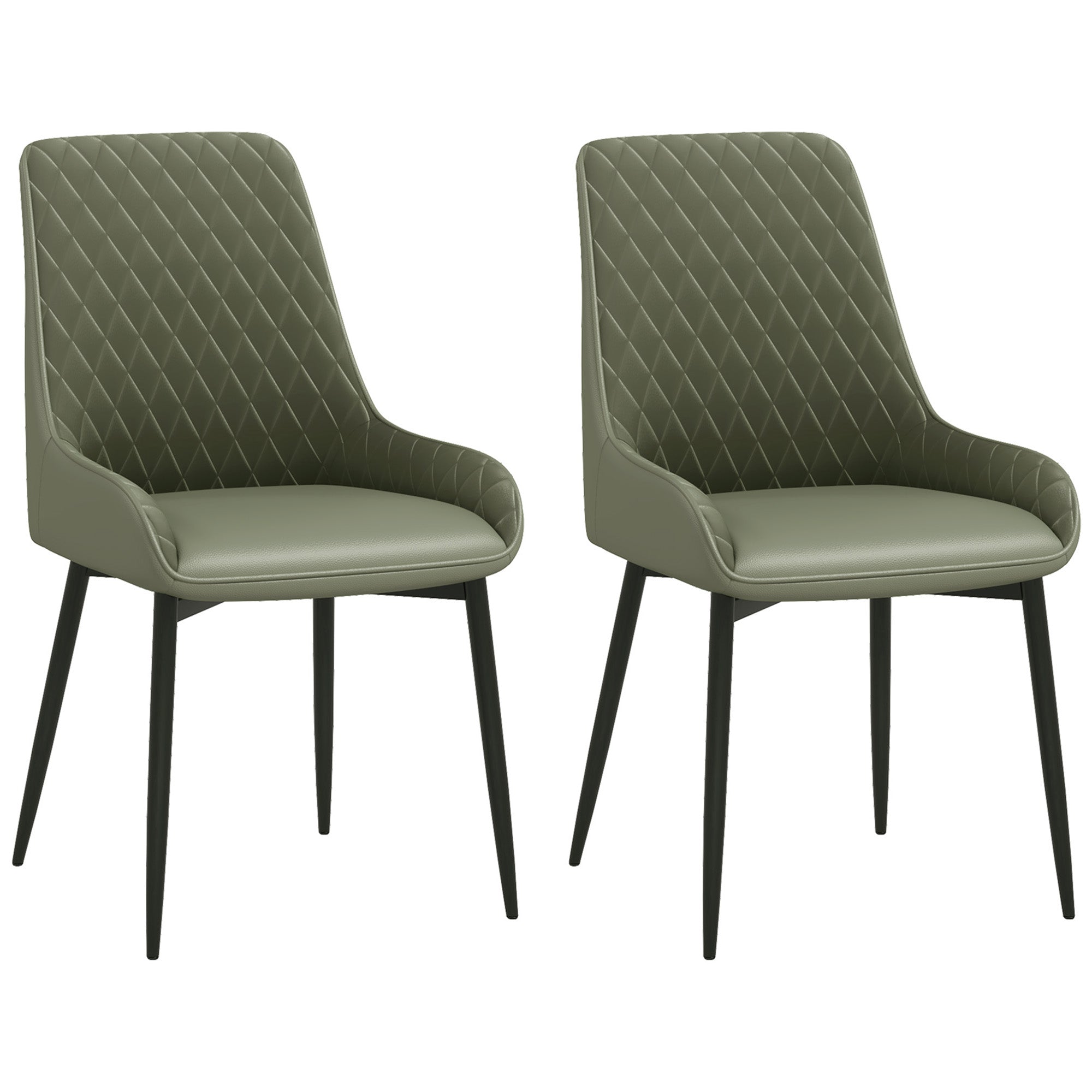 HOMCOM Dining Chairs Set of 2, Modern PU Leather Upholstered Kitchen Chairs with Diamond Tufted Backs and Steel Legs for Living Room, Dining Room, Bedroom, Green