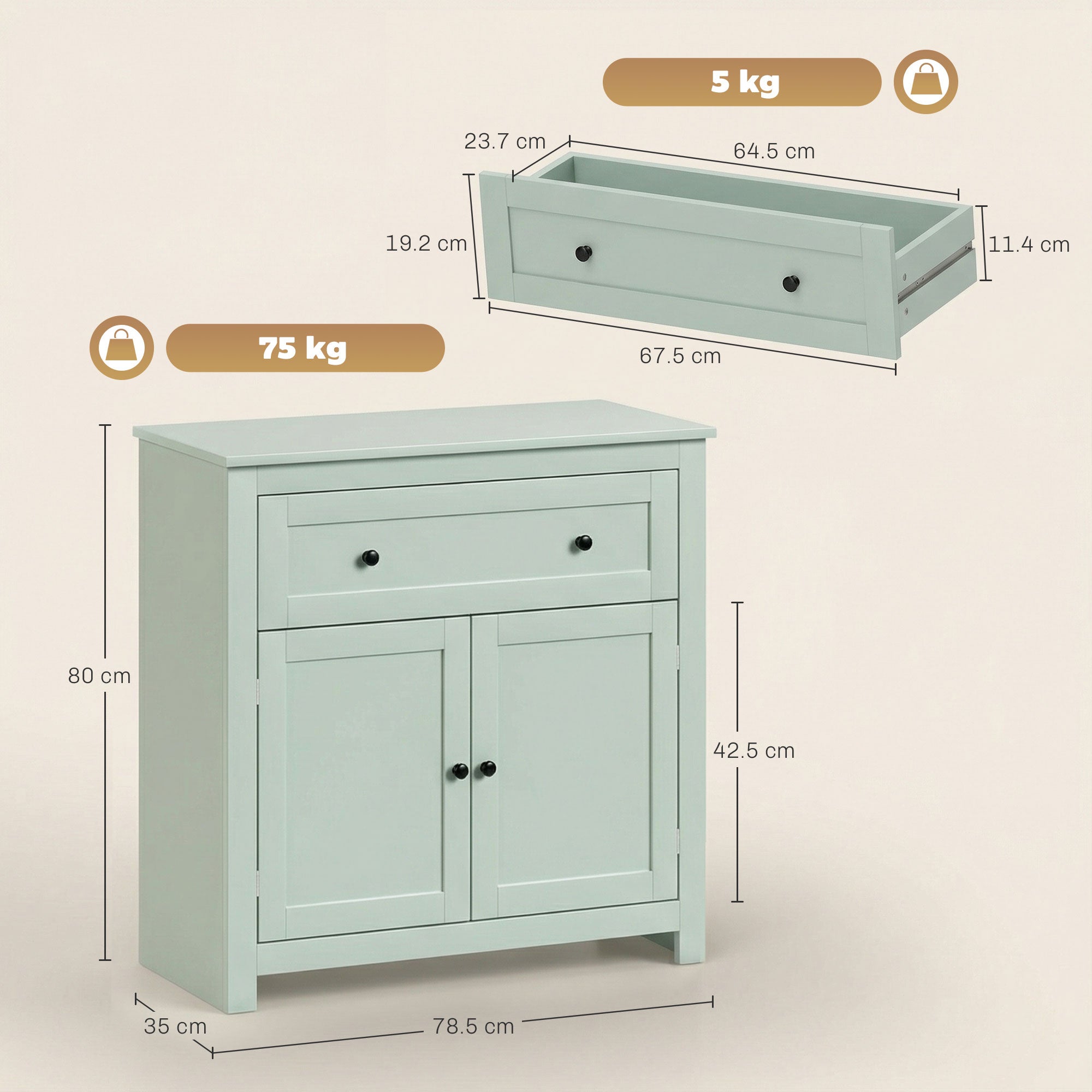 Sideboard Storage Cabinet, Modern Kitchen Cupboard with Adjustable Shelf, Drawer and Double Doors, Sideboard for Living Room, Dining Room, Hallway, Green