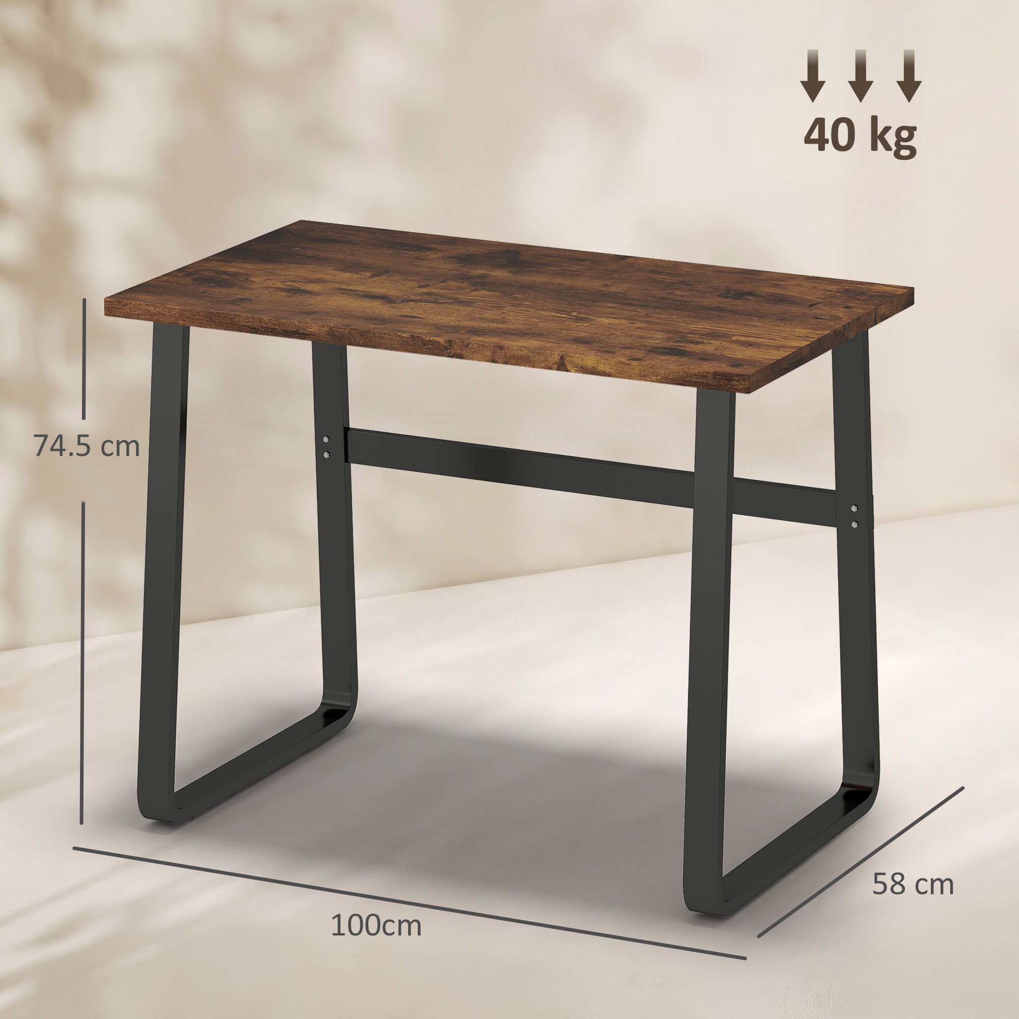 Computer Desk, Writing Desk with Steel Frame and Wood Top, Industrial Home Study Table, 100 x 58 x 74.5cm, Rustic Brown and Black