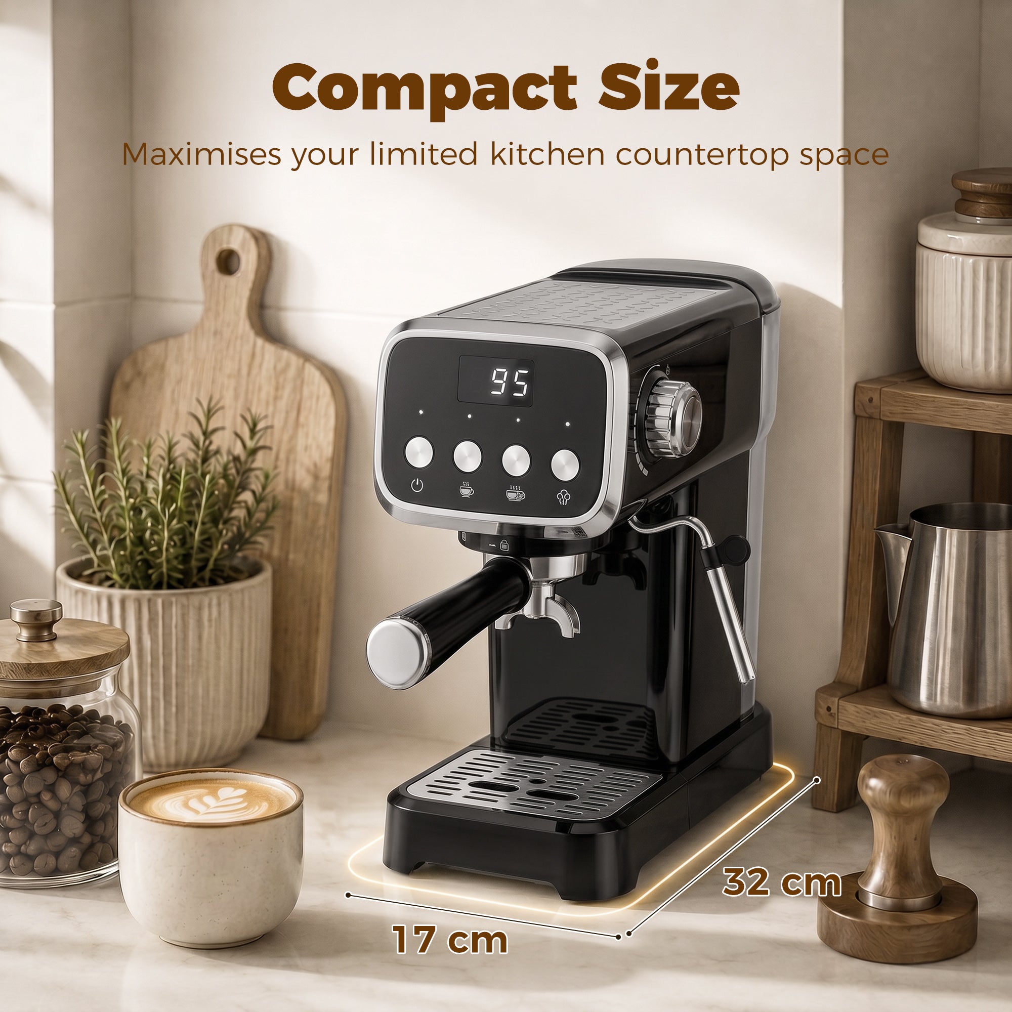 Espresso Machine with Milk Frother Wand, 1350W Semi Automatic 20 Bar Coffee Machine with 1.2L Water Tank, Latte and Cappuccino Maker with Single/Double Shot, Hot Water, Cup Warming, Black