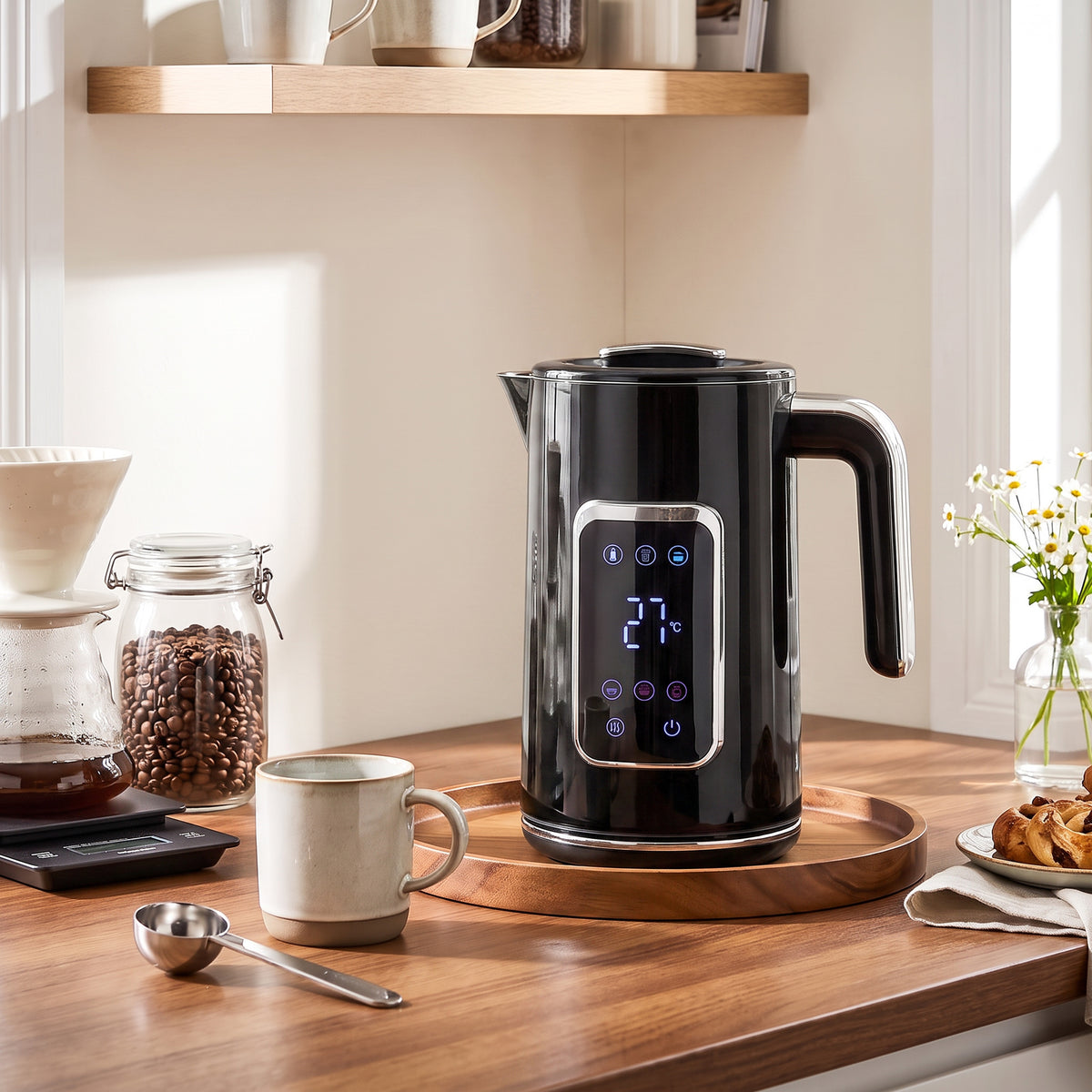 Electric Kettle, 1.7L Fast Boil 3000W Water Kettle with LED Display, Adjustable Temperature, Keep Warm Function, Auto Shut-off Boil-Dry Protection, Double-Wall, Black