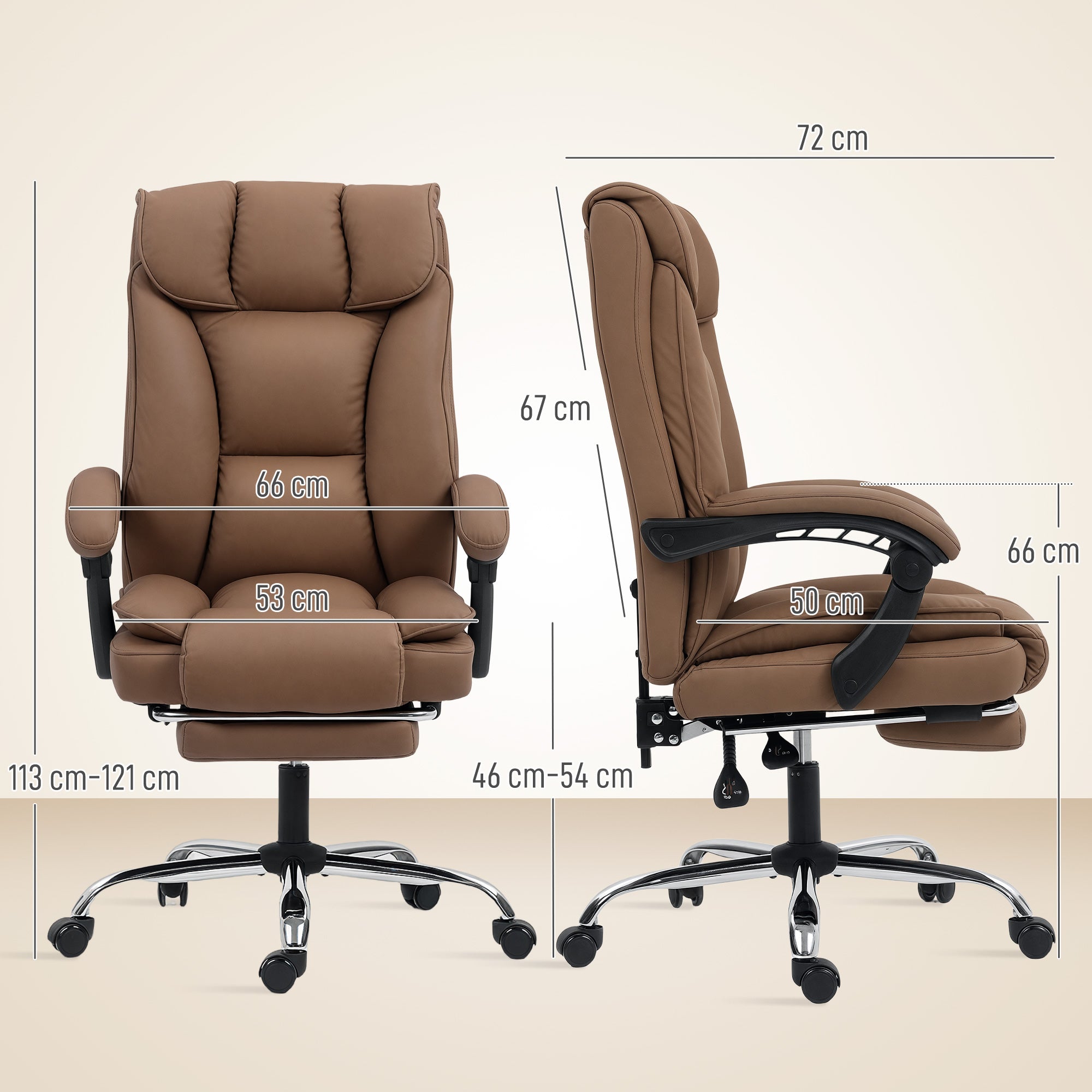 Executive Office Chair with Footrest, Pet-Friendly Leather Reclining Ergonomic Computer Desk Chair with Double-Layer Padding, Upholstered Swivel Recliner for Home Office, Working, Brown