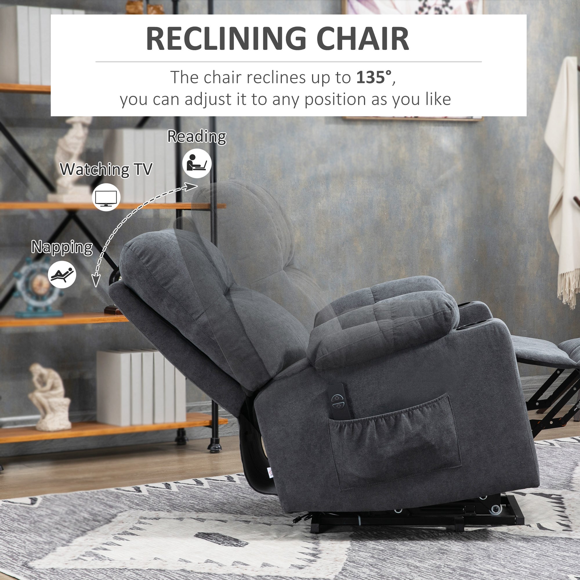 Electric Power Lift Chair Recliners for elderly, Oversized Recliner Chair with Remote Control, Dark Gray