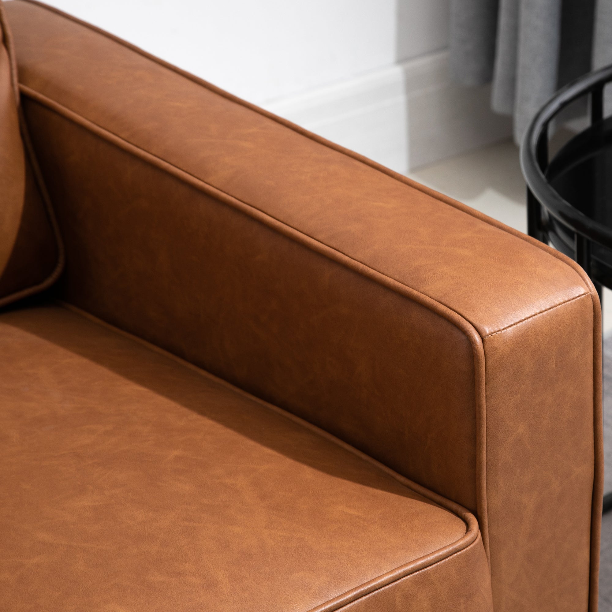 51" Wide Loveseat with Armrest, 2-Seater Tufted PU Leather Double Sofa, Brown