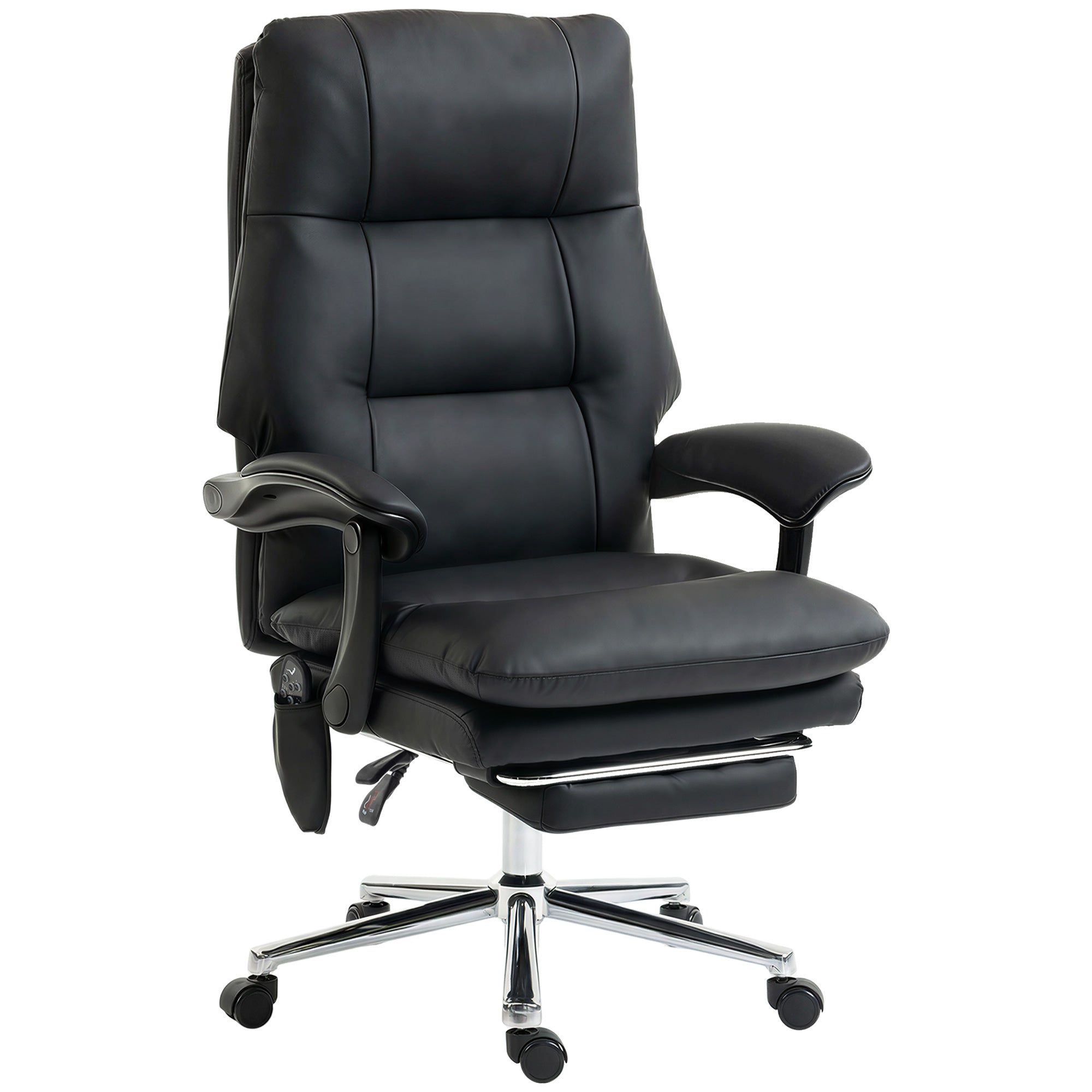Massage Office Chair with 6-Point Vibration, Pet-Friendly Faux Leather Ergonomic Executive Desk Chair with Double-Layer Spring Cushions, Wide Seat, High Back, Reclining, Footrest, Black