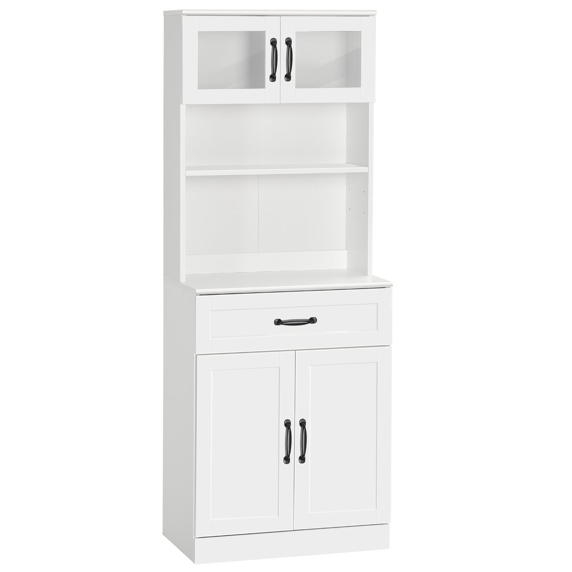 Freestanding Kitchen Pantry 4 Door Buffet Cabinet with Hutch 63.5 Inches White