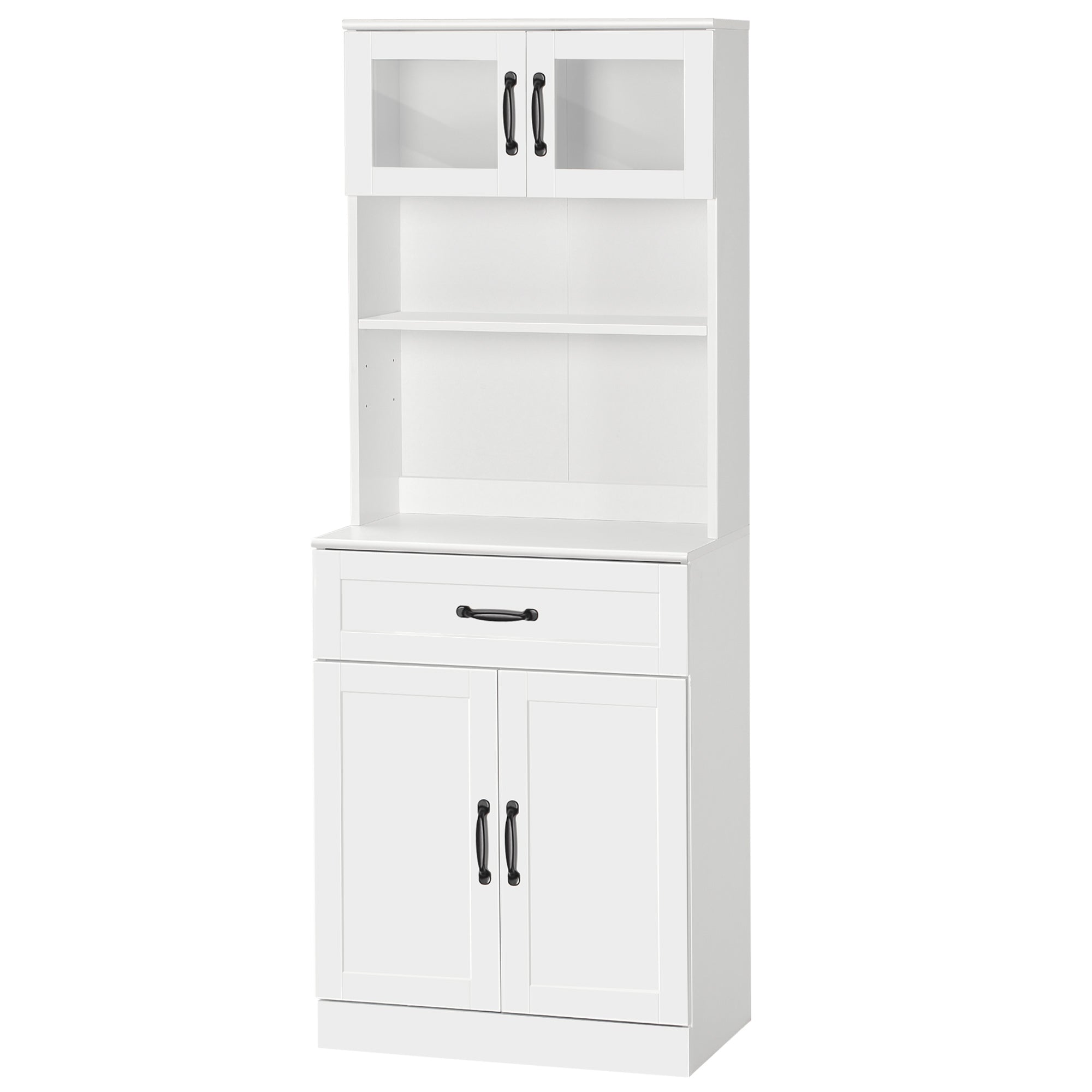 Freestanding Kitchen Pantry 4 Door Buffet Cabinet with Hutch 63.5 Inches White