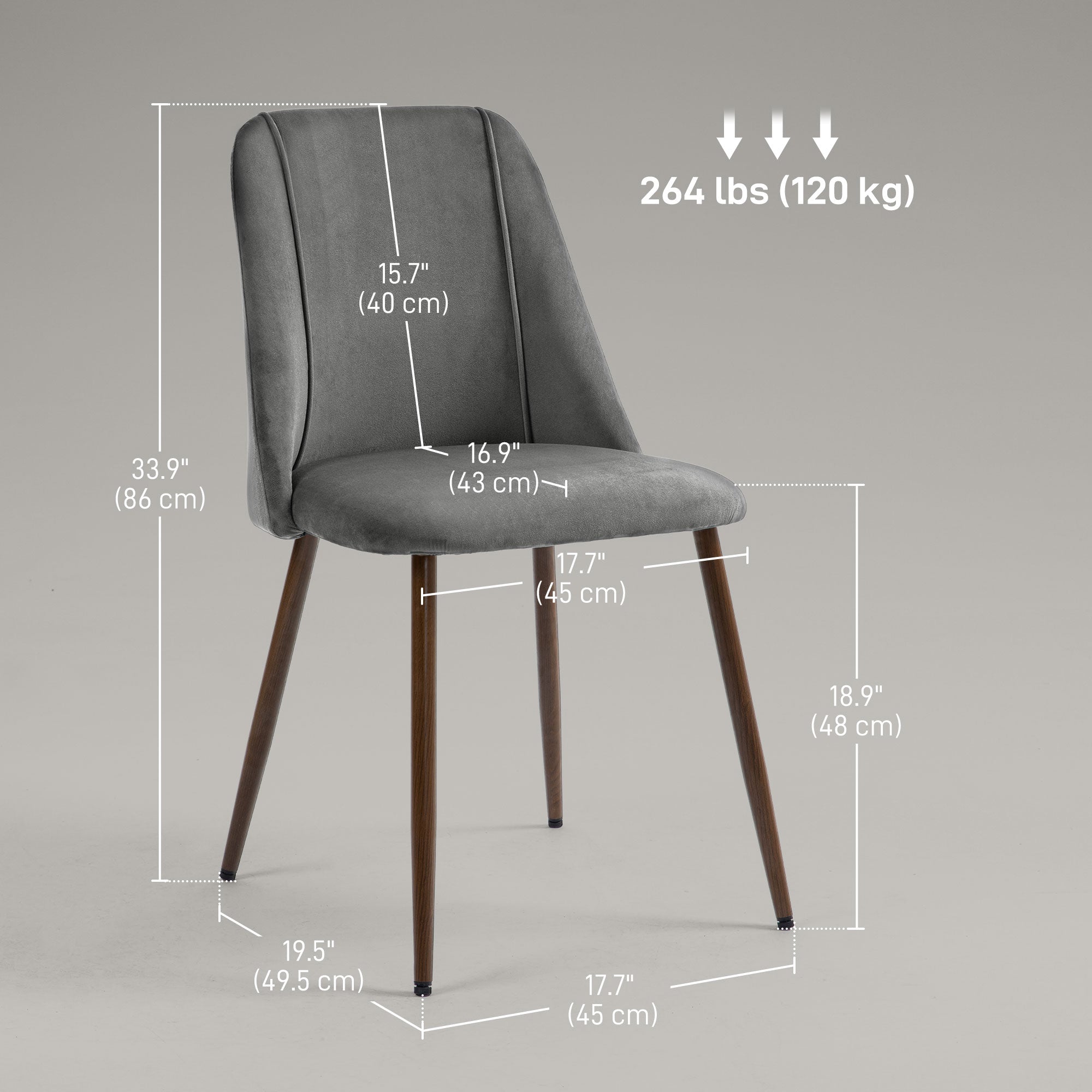 HOMCOM Dining Chairs Set of 4, Modern Kitchen Chairs with Velvet-touch Upholstery, Curved Back and Wood-grain Steel Legs, Accent Chairs for Living Room, Bedroom, Dark Grey