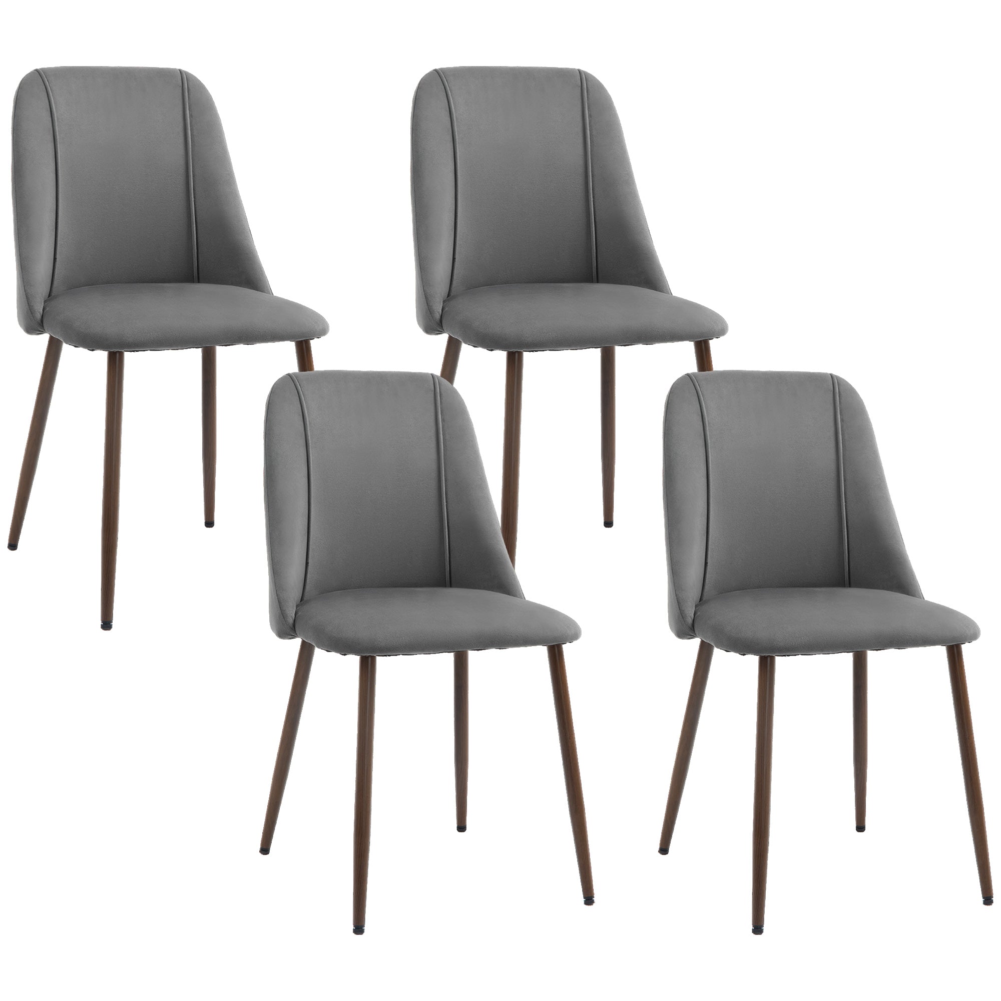 HOMCOM Dining Chairs Set of 4, Modern Kitchen Chairs with Velvet-touch Upholstery, Curved Back and Wood-grain Steel Legs, Accent Chairs for Living Room, Bedroom, Dark Grey