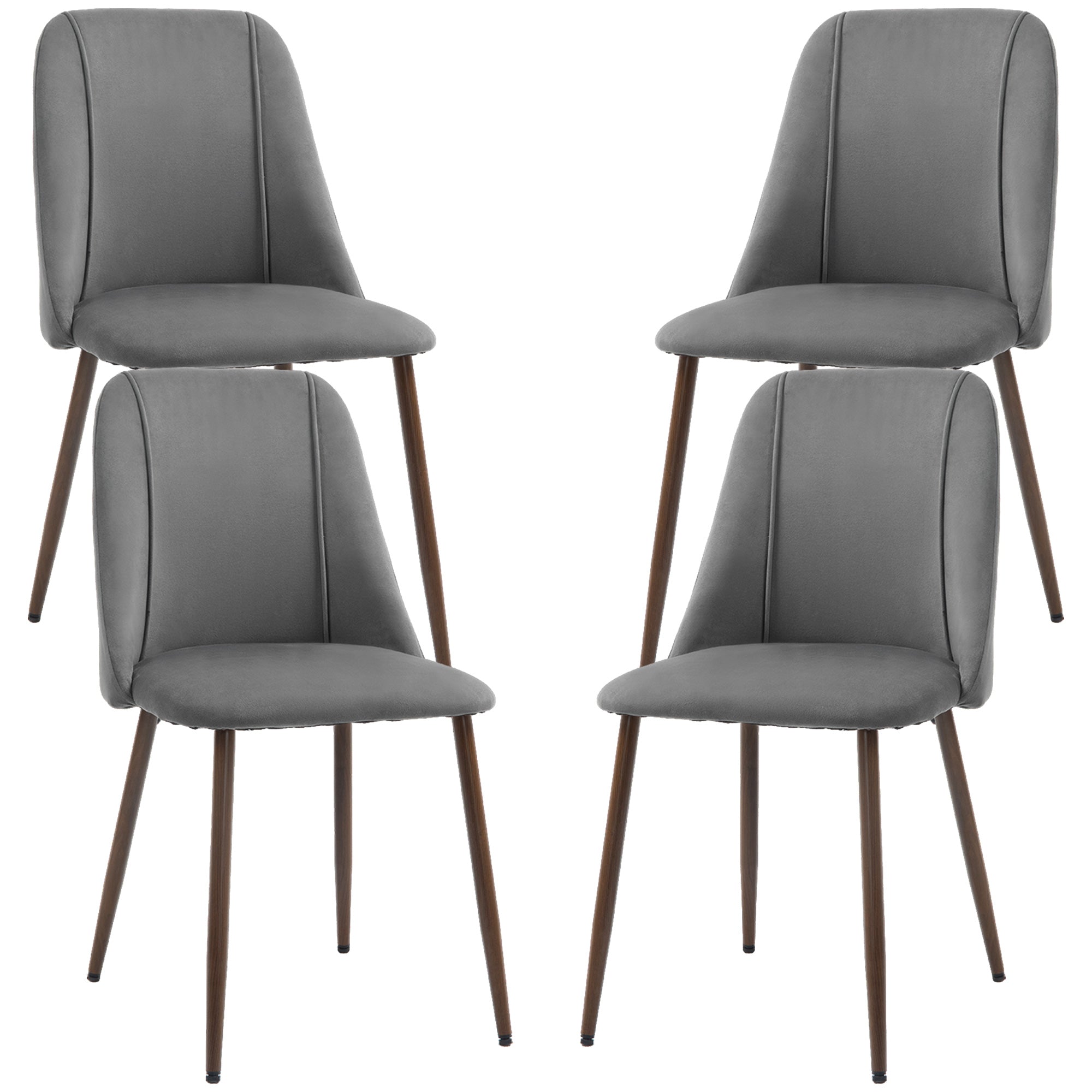 HOMCOM Dining Chairs Set of 4, Modern Kitchen Chairs with Velvet-touch Upholstery, Curved Back and Wood-grain Steel Legs, Accent Chairs for Living Room, Bedroom, Dark Grey