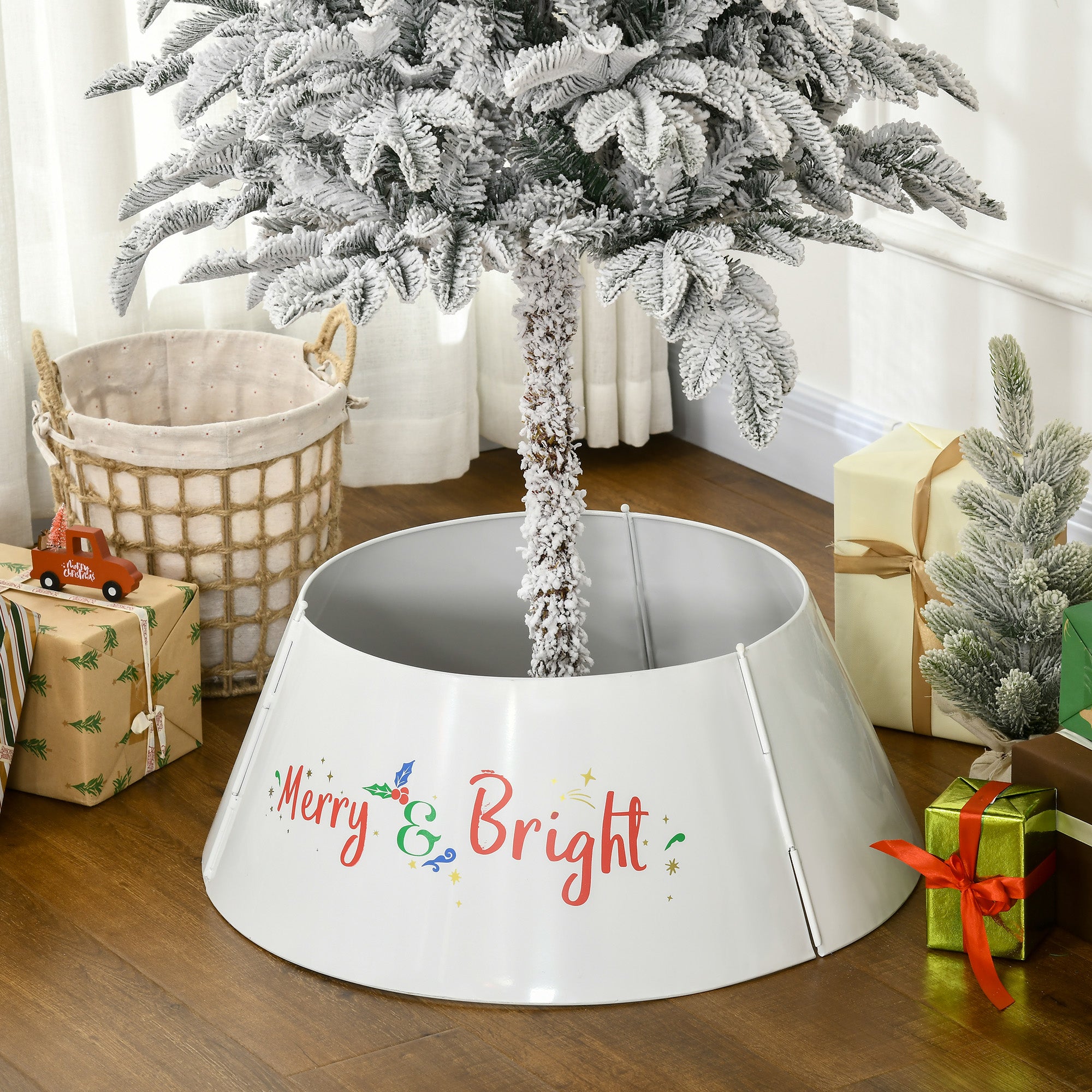 Christmas Tree Collar, Steel Tree Ring Skirt, Home Xmas Decoration for Christmas Tree, 26" x 26" x 11", Cream White