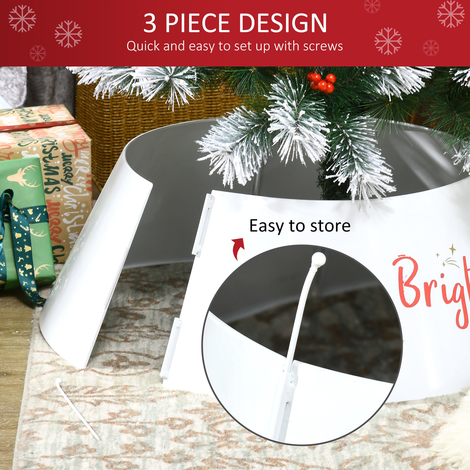 Christmas Tree Collar, Steel Tree Ring Skirt, Home Xmas Decoration for Christmas Tree, 26" x 26" x 11", Cream White