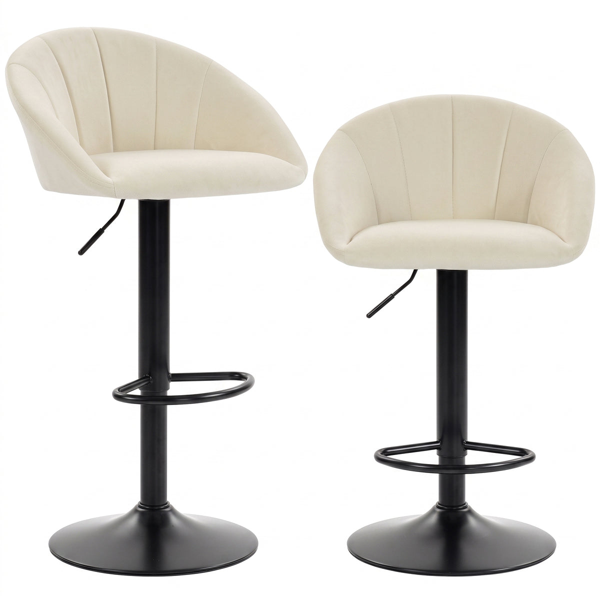 Breakfast Bar Stools Set of 2, Modern Velvet-Feel Swivel BarStools, Adjustable Counter Height Bar Chairs with Backrest and Footrest for Kitchen Island, Dining Room, Bar, Cream White