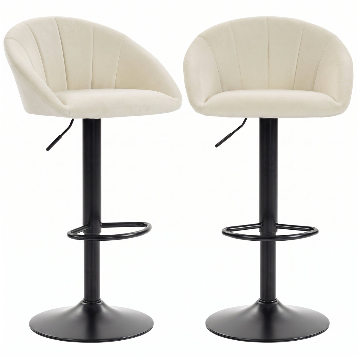 Breakfast Bar Stools Set of 2, Modern Velvet-Feel Swivel BarStools, Adjustable Counter Height Bar Chairs with Backrest and Footrest for Kitchen Island, Dining Room, Bar, Cream White
