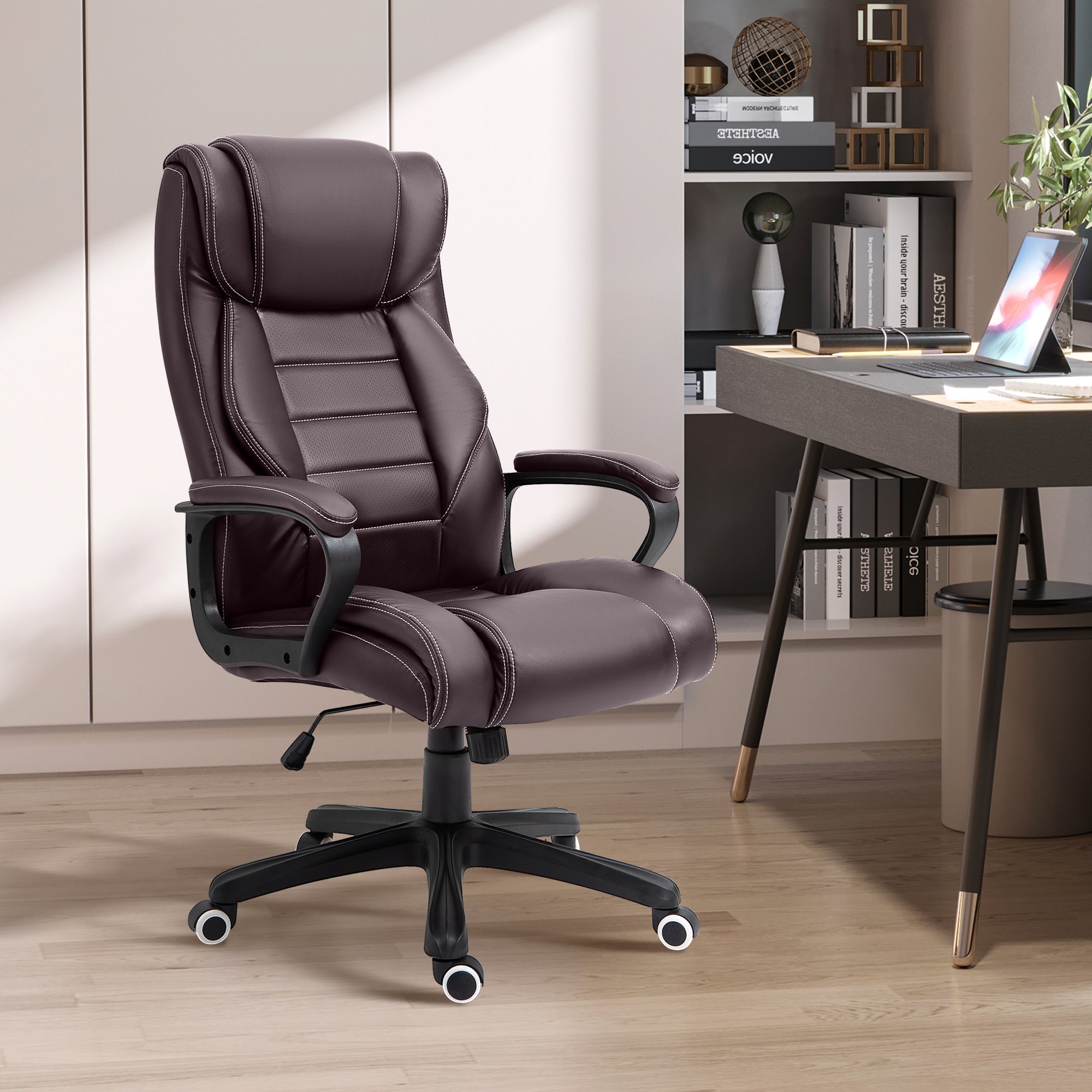 Vinsetto High Back Executive Office Chair 6- Point Vibration Massage Extra Padded Swivel Ergonomic Tilt Desk Seat, Brown