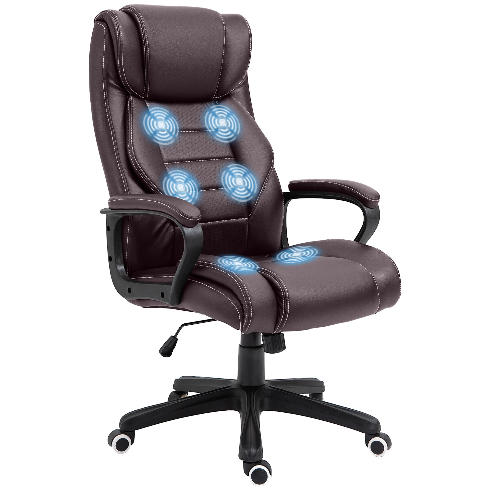 Vinsetto High Back Executive Office Chair 6- Point Vibration Massage Extra Padded Swivel Ergonomic Tilt Desk Seat, Brown