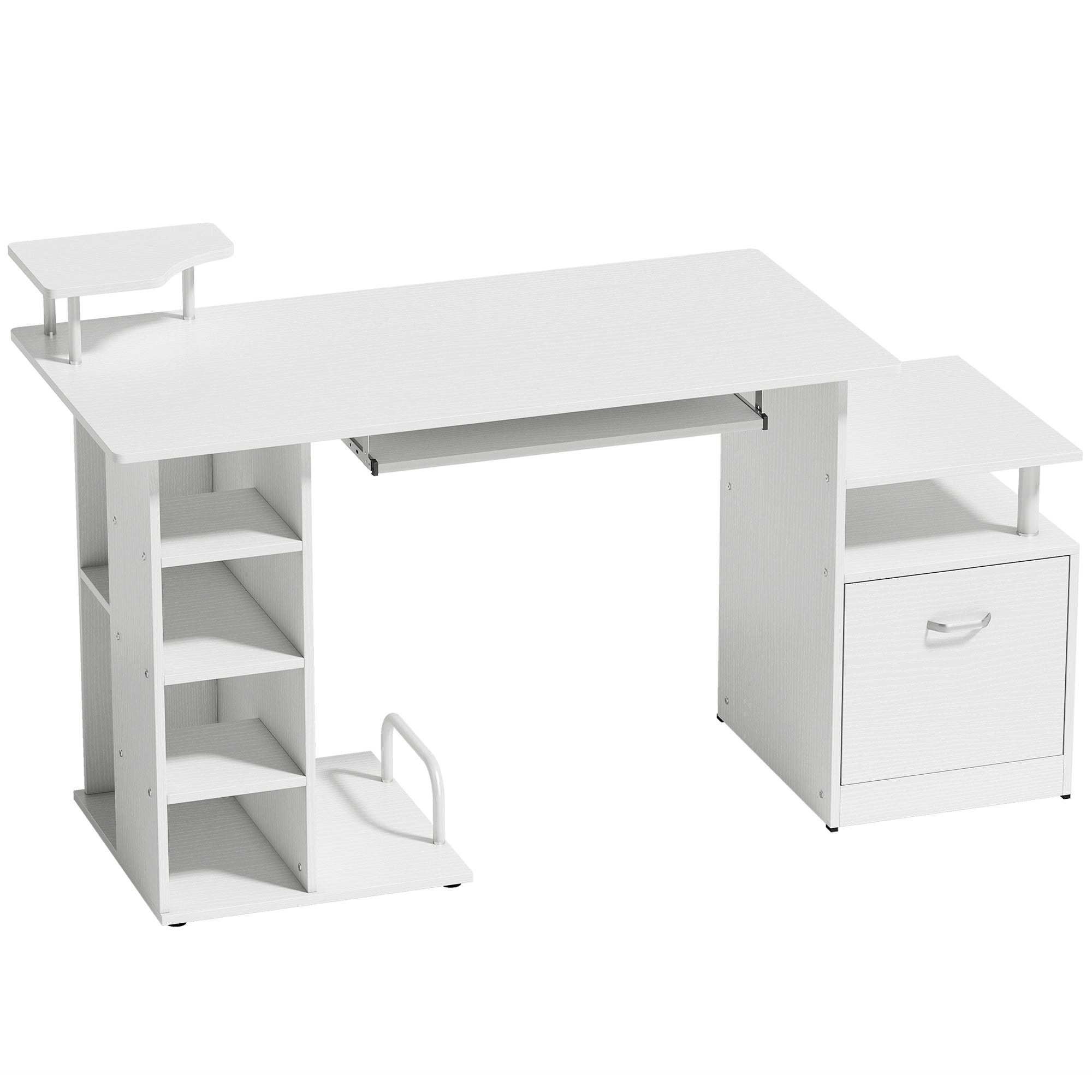Computer Desk PC Workstation with Drawer Shelves CPU Storage Rack Home Office Furniture 152 x 60 x 88 cm White Wood Effect