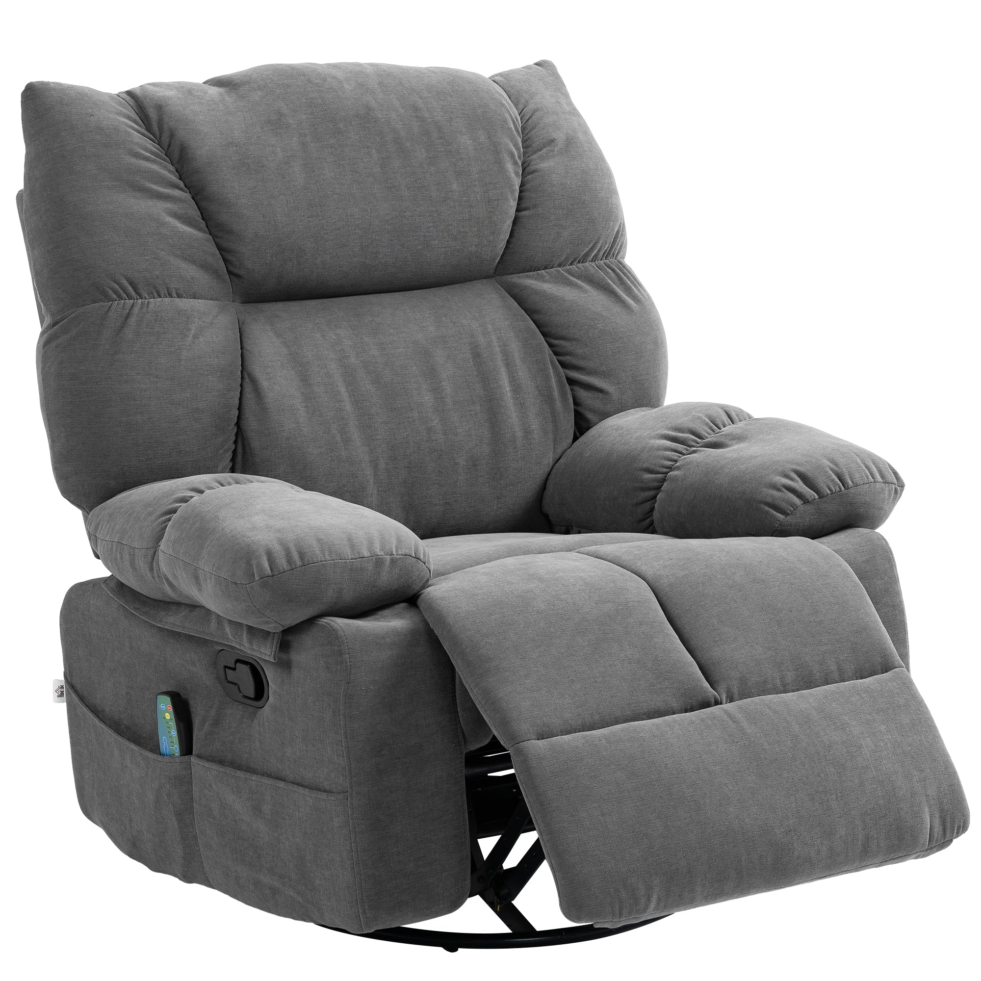 Reclining Massage Armchair with Heat, Oversized Swivel Rocker with Footrest Remote and 4 Side Pockets, Dark Gray