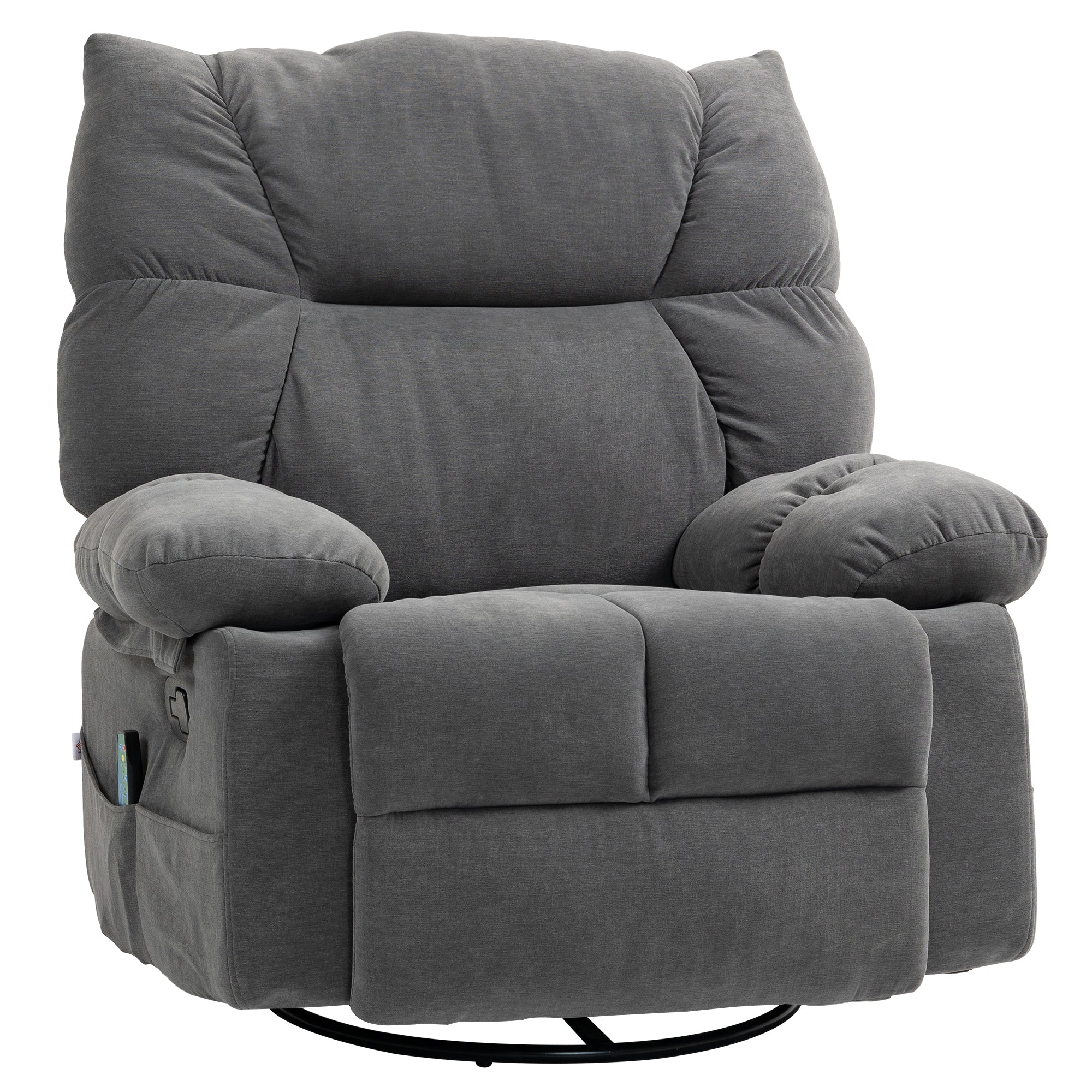 Reclining Massage Armchair with Heat, Oversized Swivel Rocker with Footrest Remote and 4 Side Pockets, Dark Gray