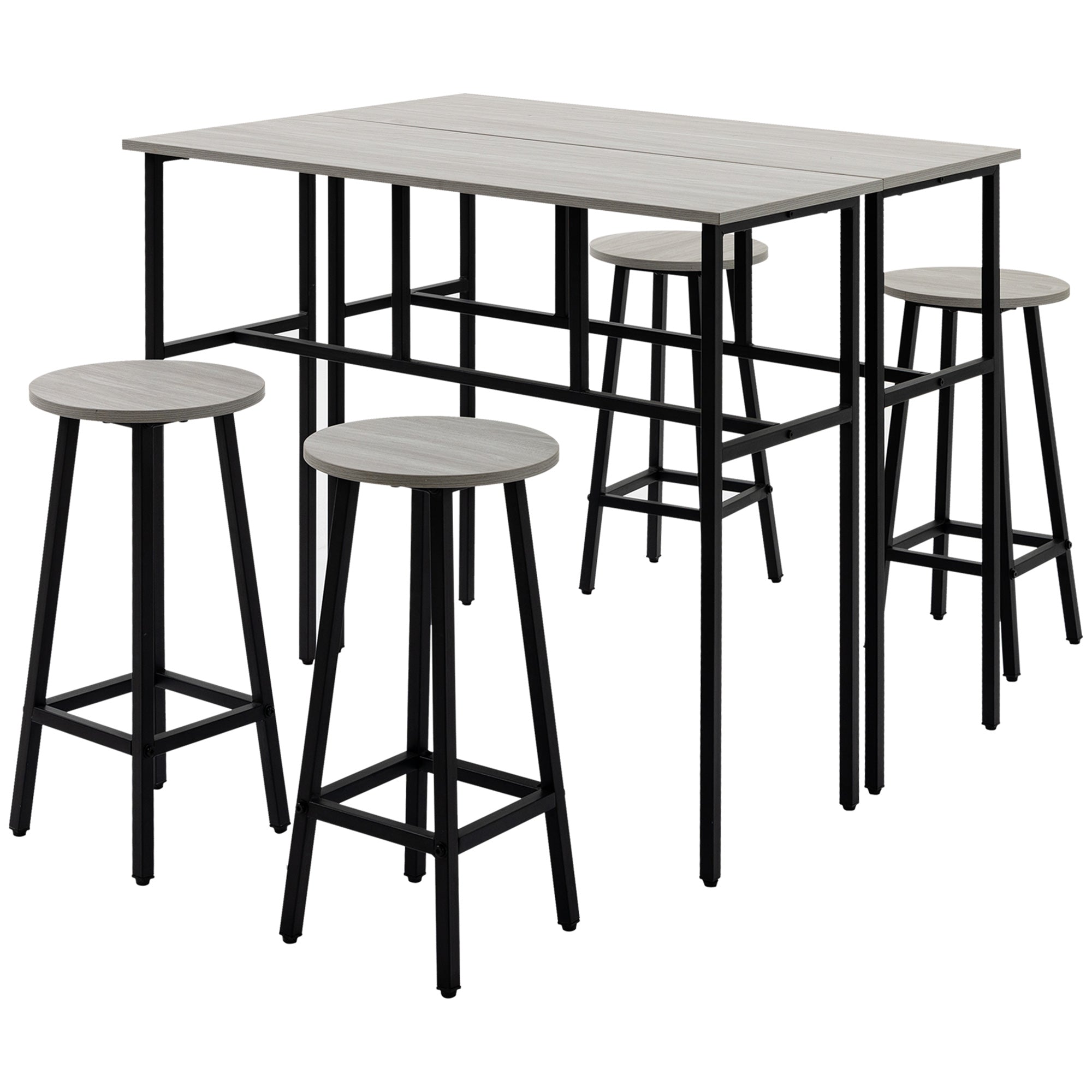 HOMCOM 6-Piece Bar Table Set, 2 Breakfast Tables with 4 Stools, Counter Height Dining Tables & Chairs for Kitchen, Living Room, Grey