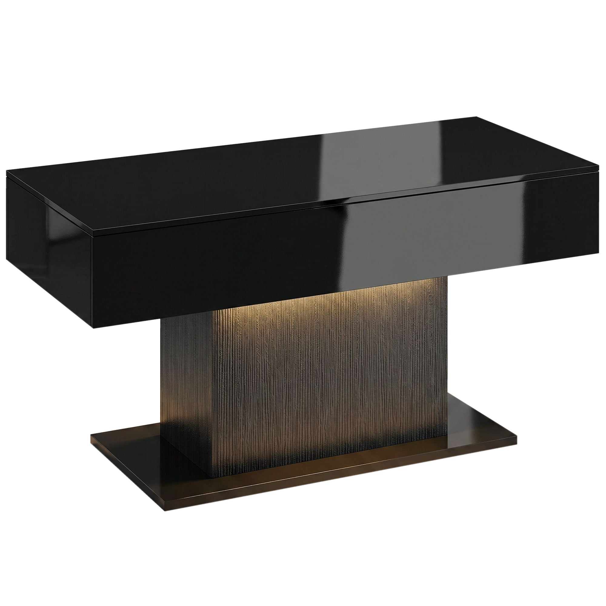 LED Coffee Table with Storage, High Gloss Modern Center Table with 2 Drawers and Remote Control for Living Room, Black