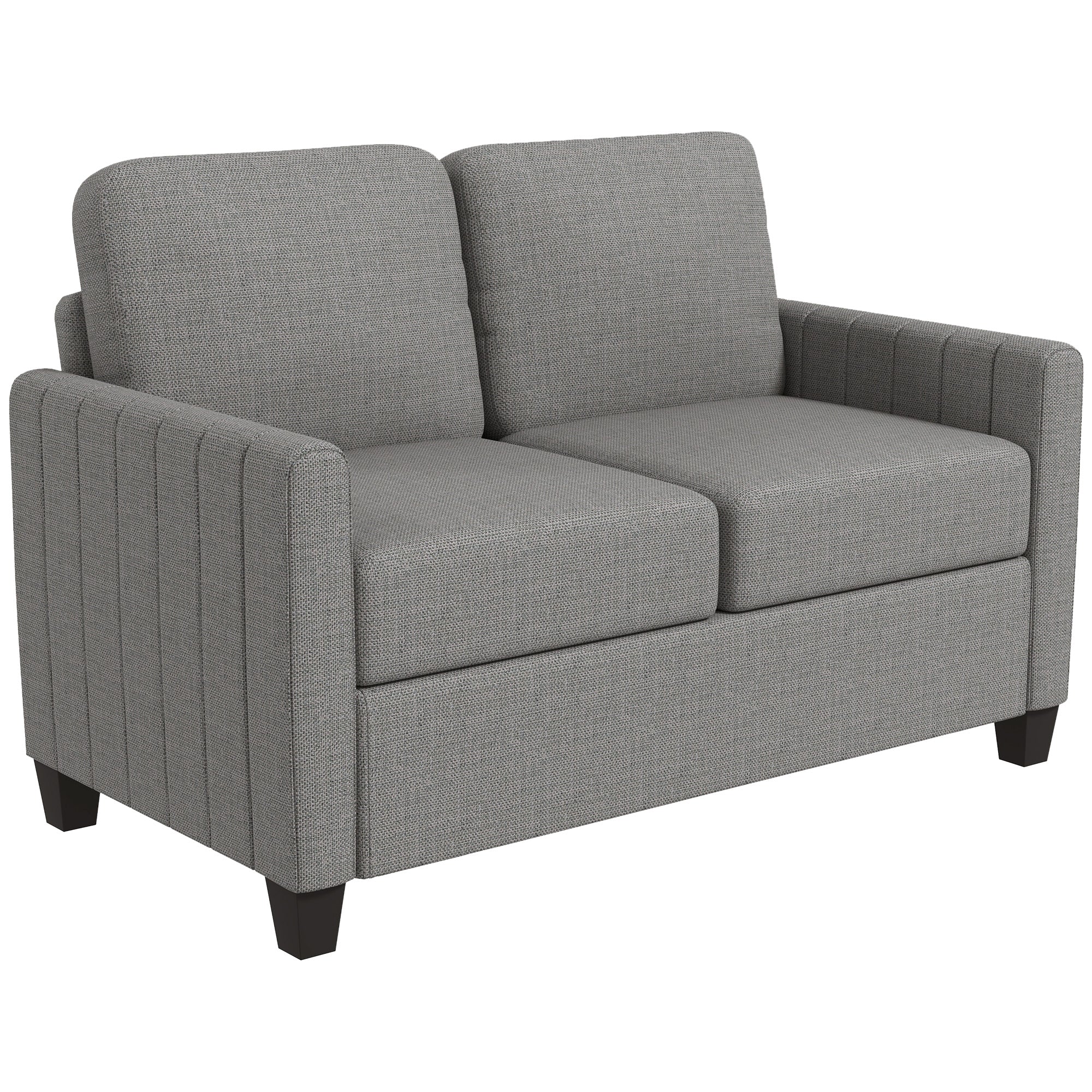 HOMCOM 2 Seater Sofa, Channel Tufted Modern Fabric Couch, Comfy Upholstered Small Sofa Loveseat with Spring Cushion, Back Pillow, for Living Room, Bedroom, Office, Light Grey