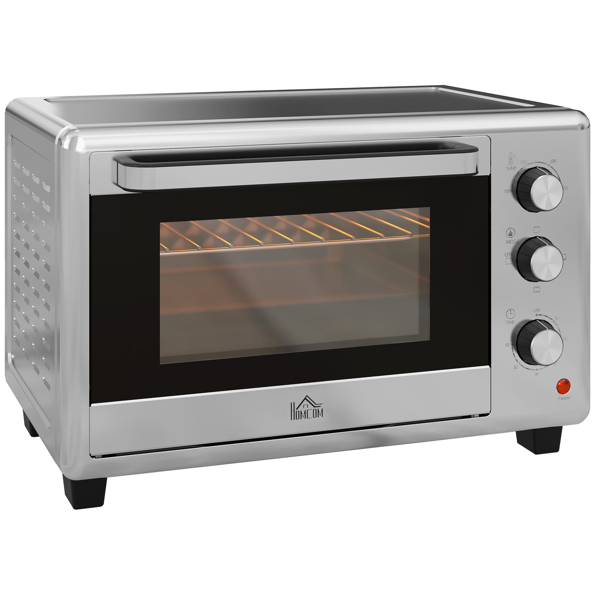 HOMCOM 30 Litre Mini Oven, Countertop Electric Cooker & Grill for Roasting, Baking, Grilling with Adjustable Temperature, 60 Min Timer, Baking Tray and Wire Rack, 1600W, Silver