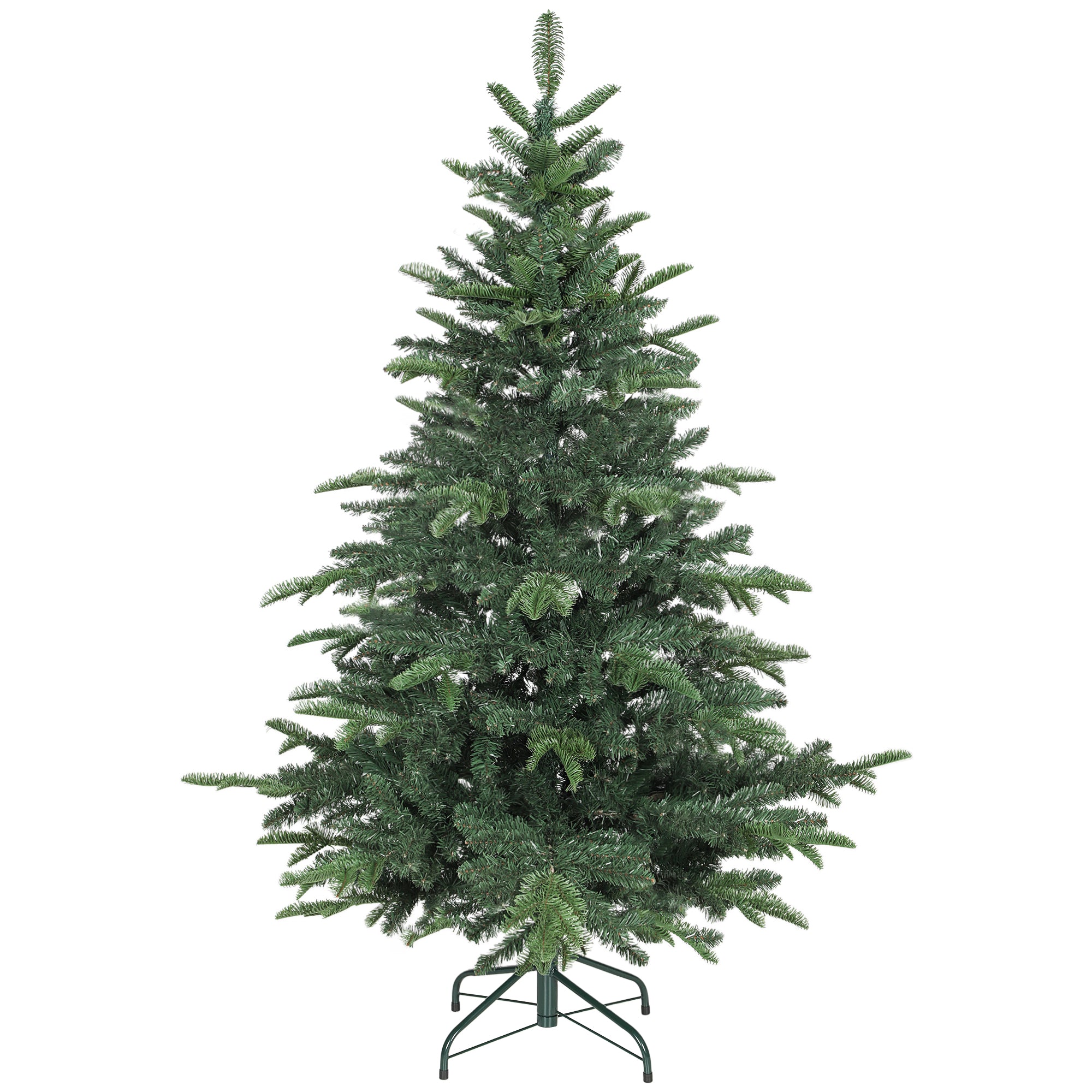 5ft Artificial Christmas Tree with Realistic Tips, Wide Shape, Hinged Xmas Tree with Foldable Metal Stand for Home Decoration, Flame-Retardant, Easy Assembly, Green