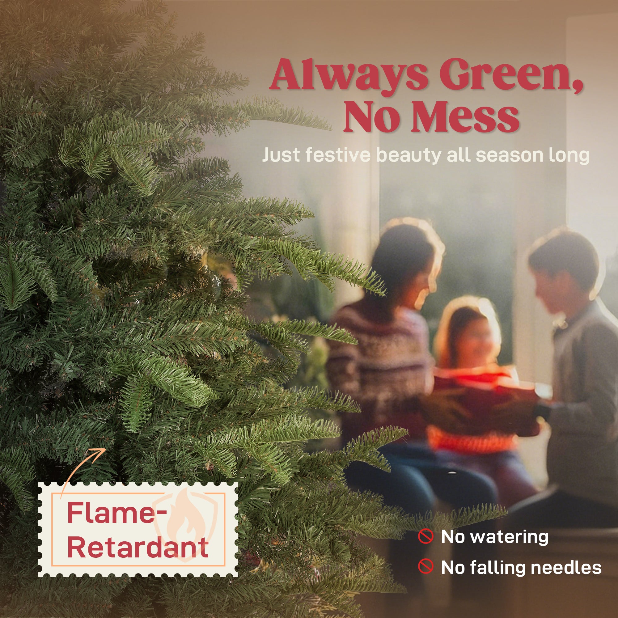 5ft Artificial Christmas Tree with Realistic Tips, Wide Shape, Hinged Xmas Tree with Foldable Metal Stand for Home Decoration, Flame-Retardant, Easy Assembly, Green