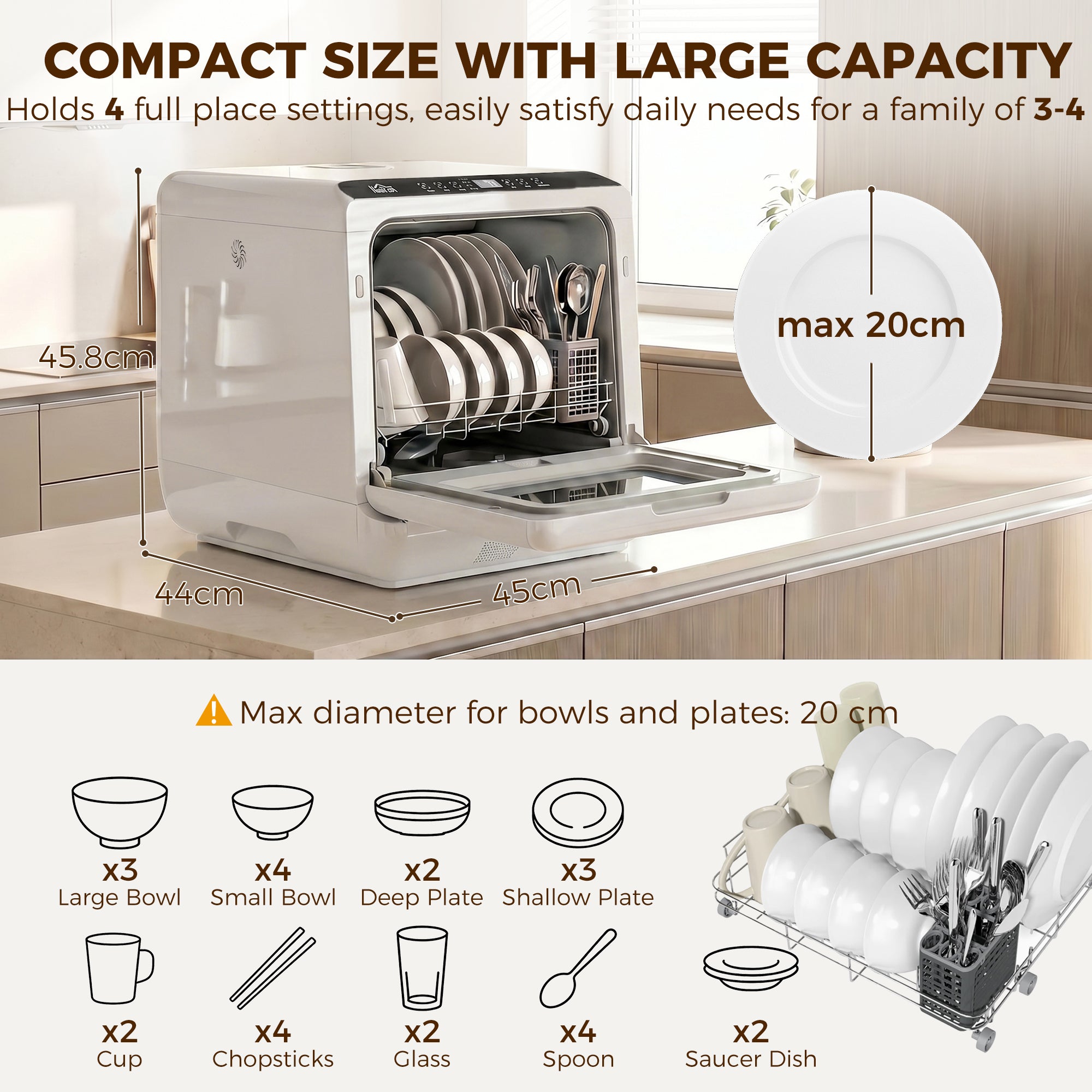 Countertop Dishwasher, Portable Mini Dishwasher with 1.6 Gal Built-in Water Tank, 5 Washing Programs, Air-Dry Function, 158°F High-Temp, No Hookup Needed, 4 Place Settings for Apartments & RVs
