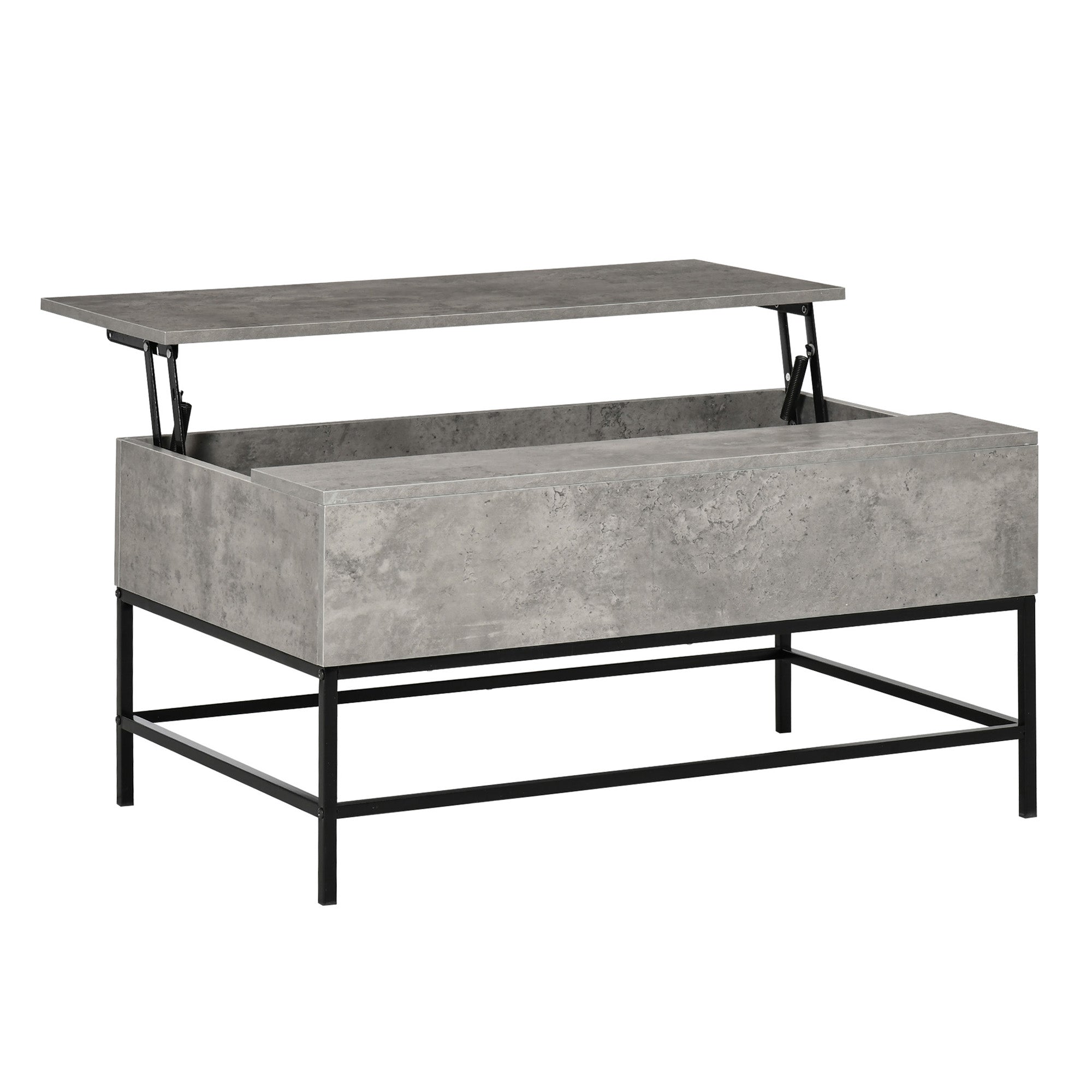 Modern Lift Top Coffee Table with Hidden Storage Compartment and Metal Legs Living Room Grey