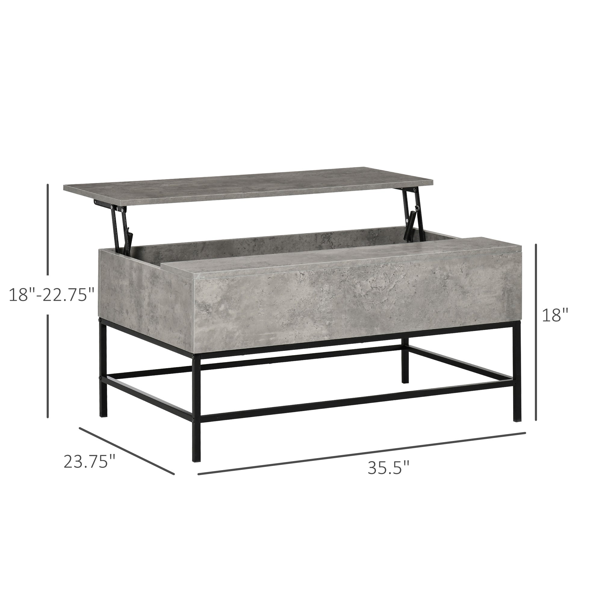 Modern Lift Top Coffee Table with Hidden Storage Compartment and Metal Legs Living Room Grey