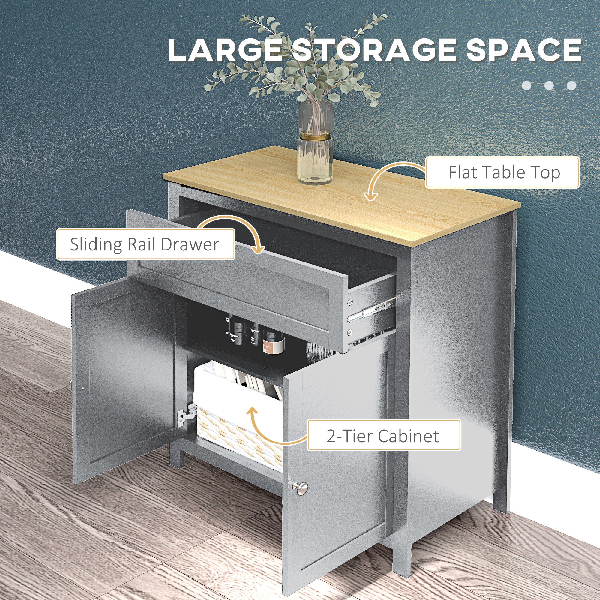 HOMCOM Storage Cabinet, Sideboard Buffet Cabinet with Drawer, Double Door Cupboard and Adjustable Shelf, Grey