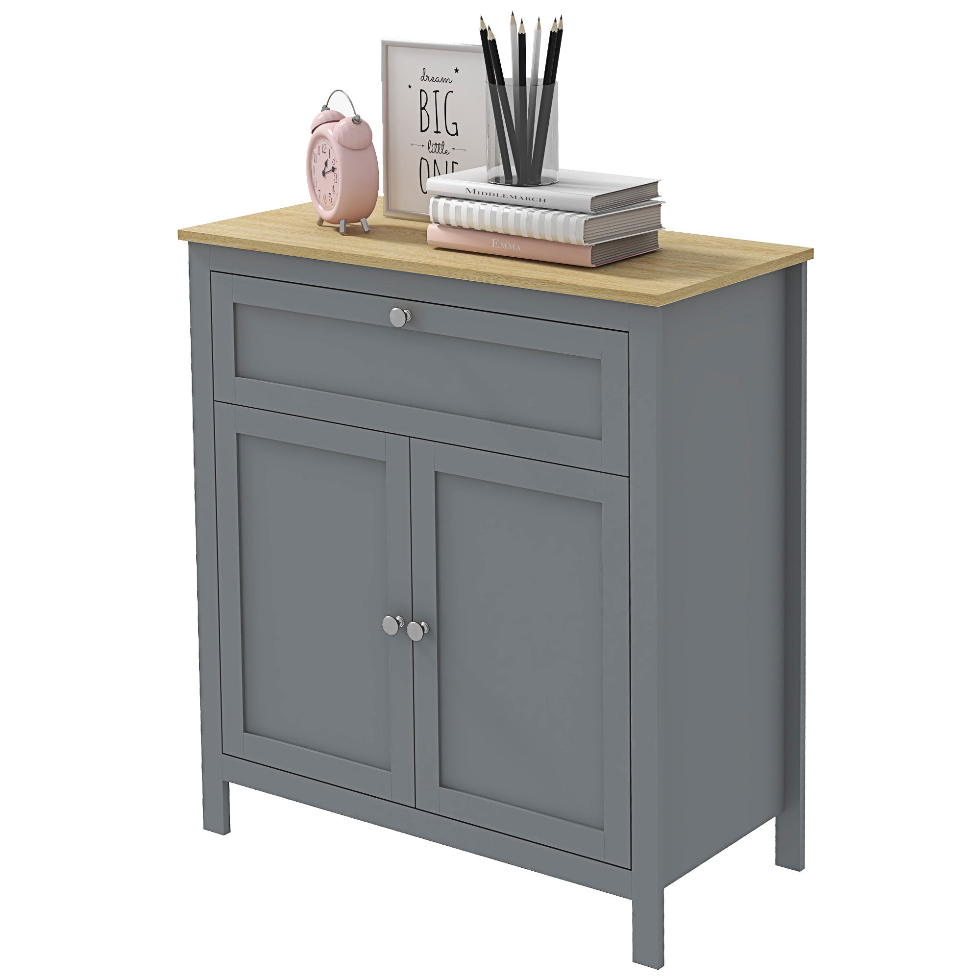 HOMCOM Storage Cabinet, Sideboard Buffet Cabinet with Drawer, Double Door Cupboard and Adjustable Shelf, Grey