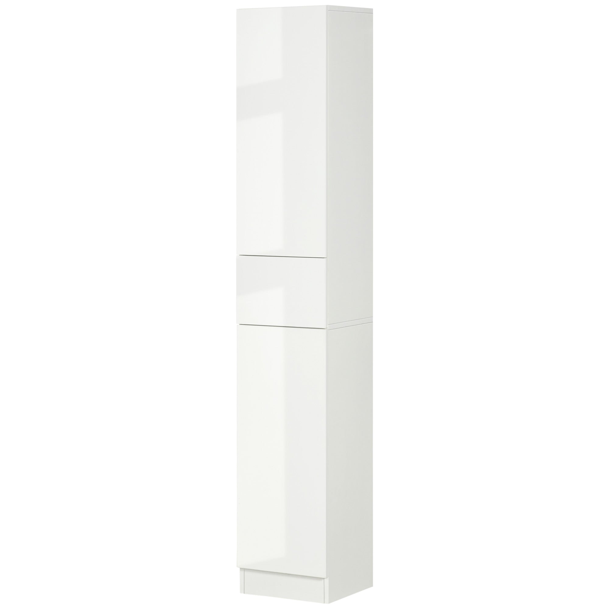 kleankin Tall Bathroom Storage Cabinet, Narrow Bathroom Cabinet with Doors, Drawer and Adjustable Shelves for Small Spaces, High Gloss White