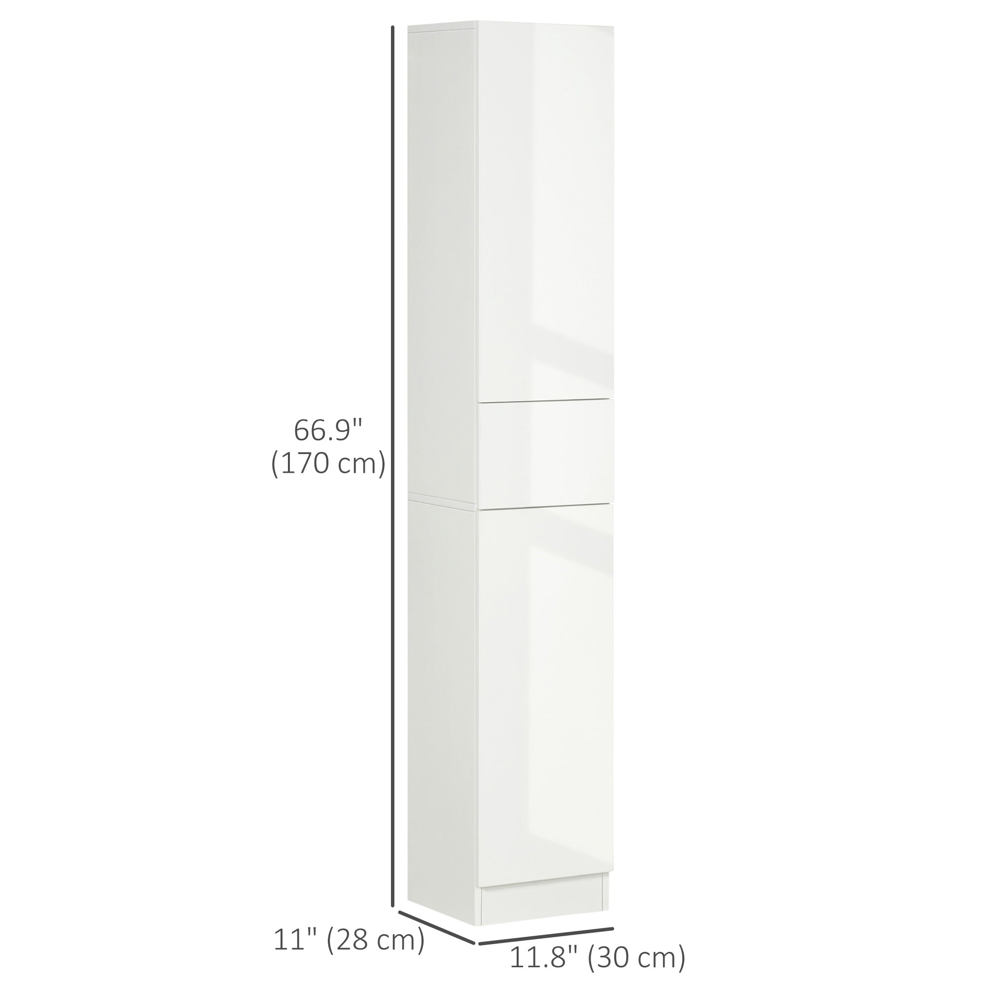 kleankin Tall Bathroom Storage Cabinet, Narrow Bathroom Cabinet with Doors, Drawer and Adjustable Shelves for Small Spaces, High Gloss White