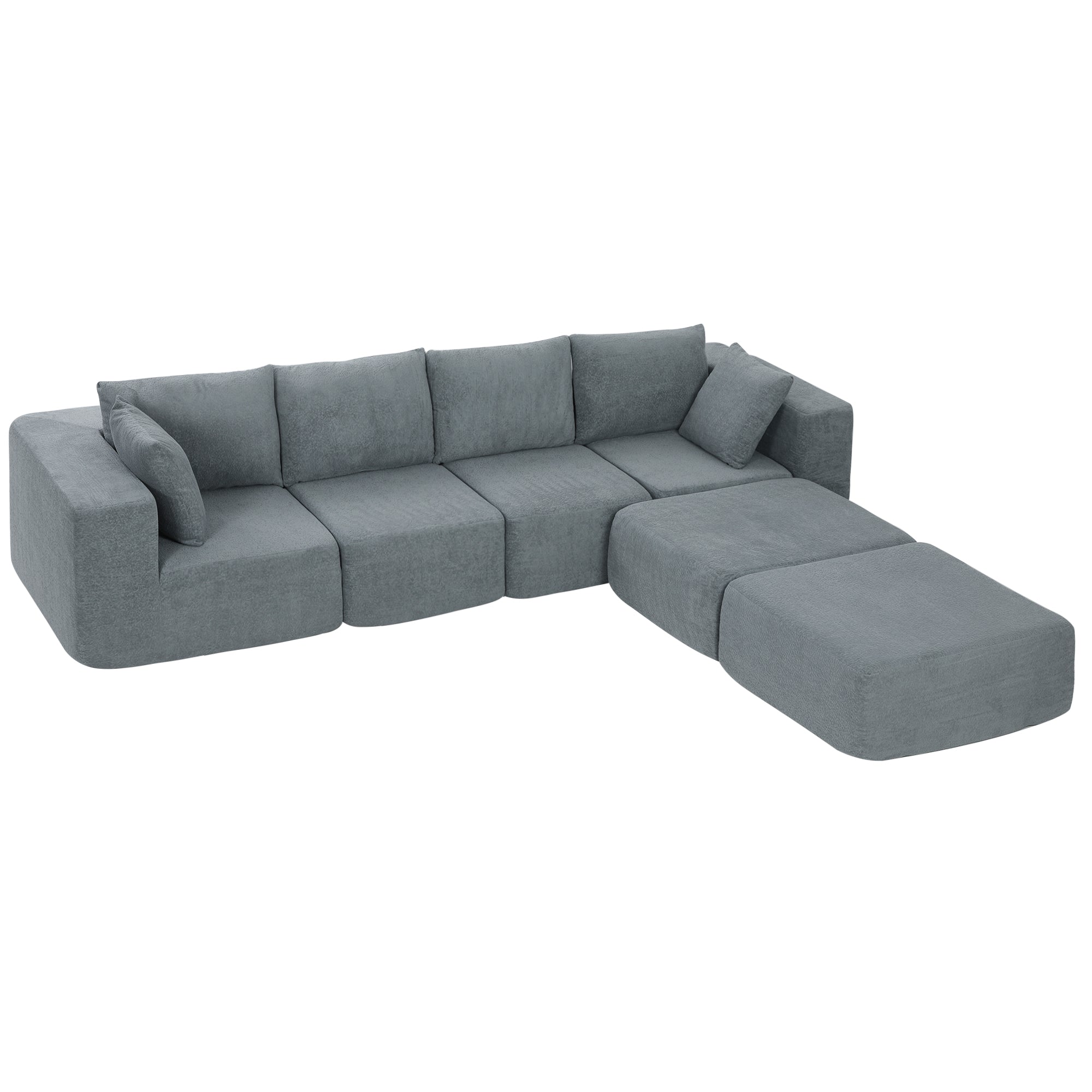 116" Modular Sectional Sofa, Boneless Sectional Couch with Wide and Deep Seat, 4 Seat U-Shape Sofa Couch with 2 Ottomans for Living Room Apartments Bedroom, No Assembly Required, Dark Gray