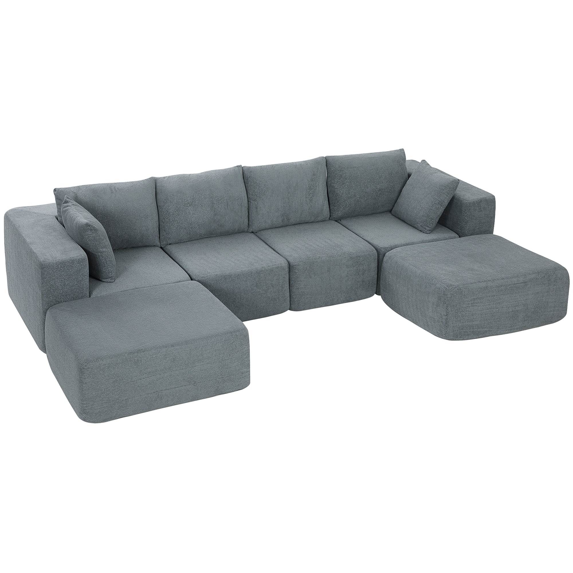 116" Modular Sectional Sofa, Boneless Sectional Couch with Wide and Deep Seat, 4 Seat U-Shape Sofa Couch with 2 Ottomans for Living Room Apartments Bedroom, No Assembly Required, Dark Gray