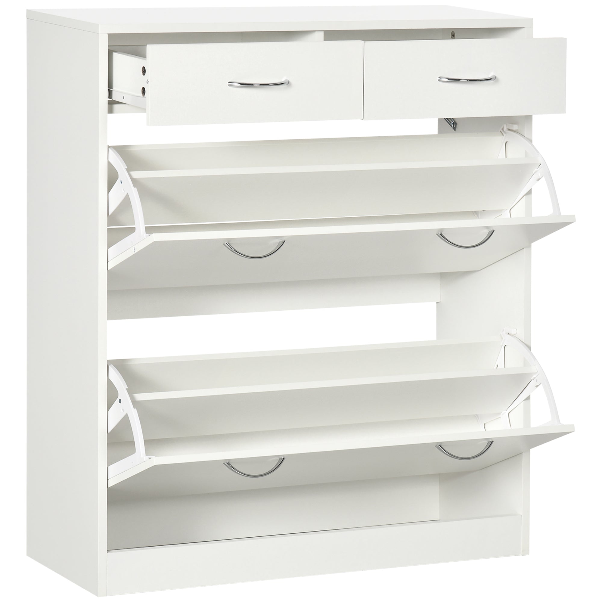 HOMCOM Narrow Shoe Cabinet, Slim Shoe Storage Cabinet with 2 Flip Drawers, 2 Slide Out Drawers and Adjustable Shelves for 12 Pairs of Shoes for Entryway Hallway, White