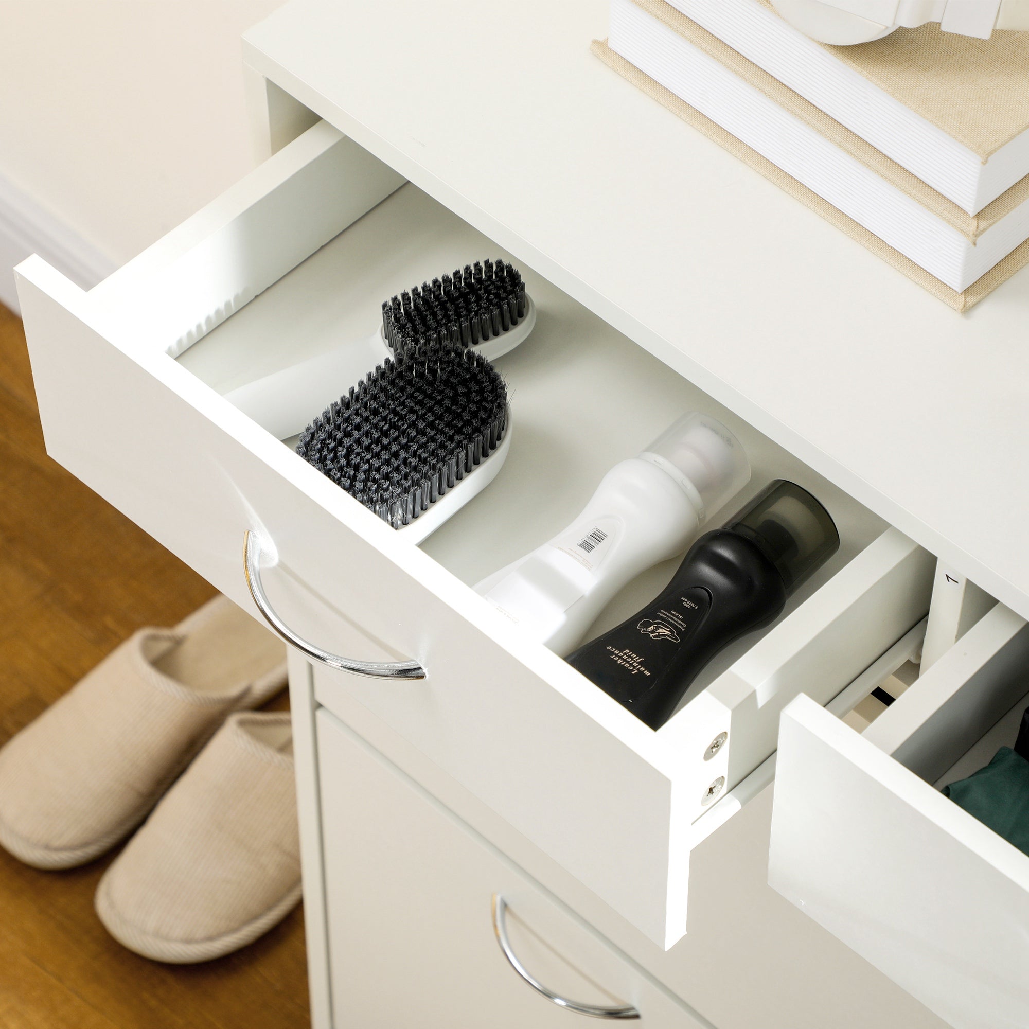 HOMCOM Narrow Shoe Cabinet for Entryway Hallway, Shoe Storage Cabinet with 2 Flip Drawers, 2 Slide Out Drawers and Adjustable Shelves for 12 Pairs of Shoes, White