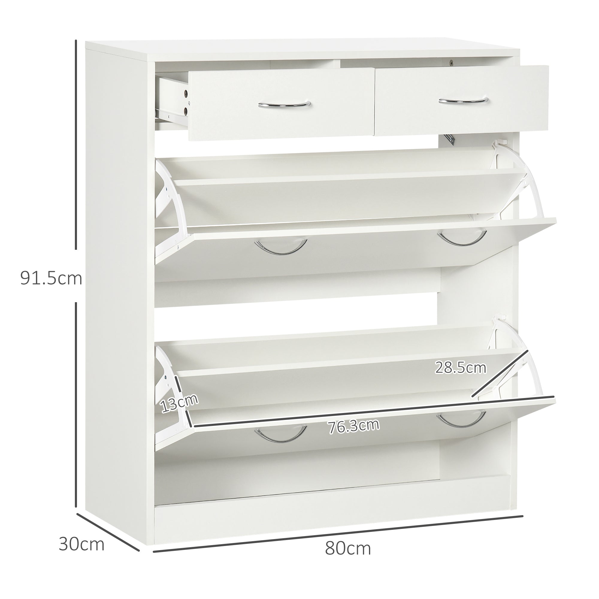 HOMCOM Narrow Shoe Cabinet, Slim Shoe Storage Cabinet with 2 Flip Drawers, 2 Slide Out Drawers and Adjustable Shelves for 12 Pairs of Shoes for Entryway Hallway, White
