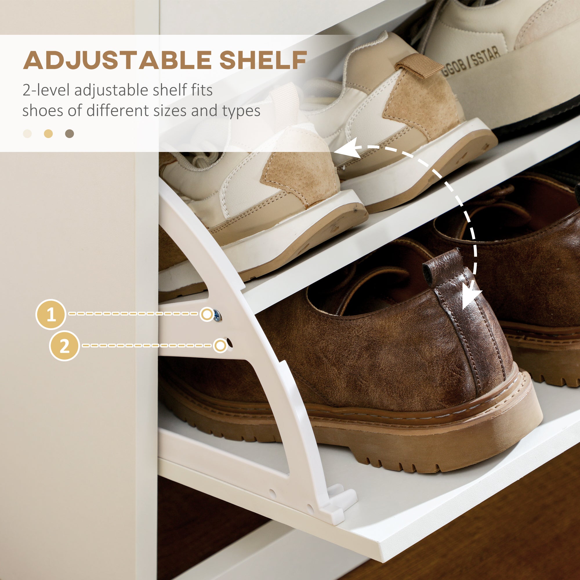 HOMCOM Narrow Shoe Cabinet for Entryway Hallway, Shoe Storage Cabinet with 2 Flip Drawers, 2 Slide Out Drawers and Adjustable Shelves for 12 Pairs of Shoes, White