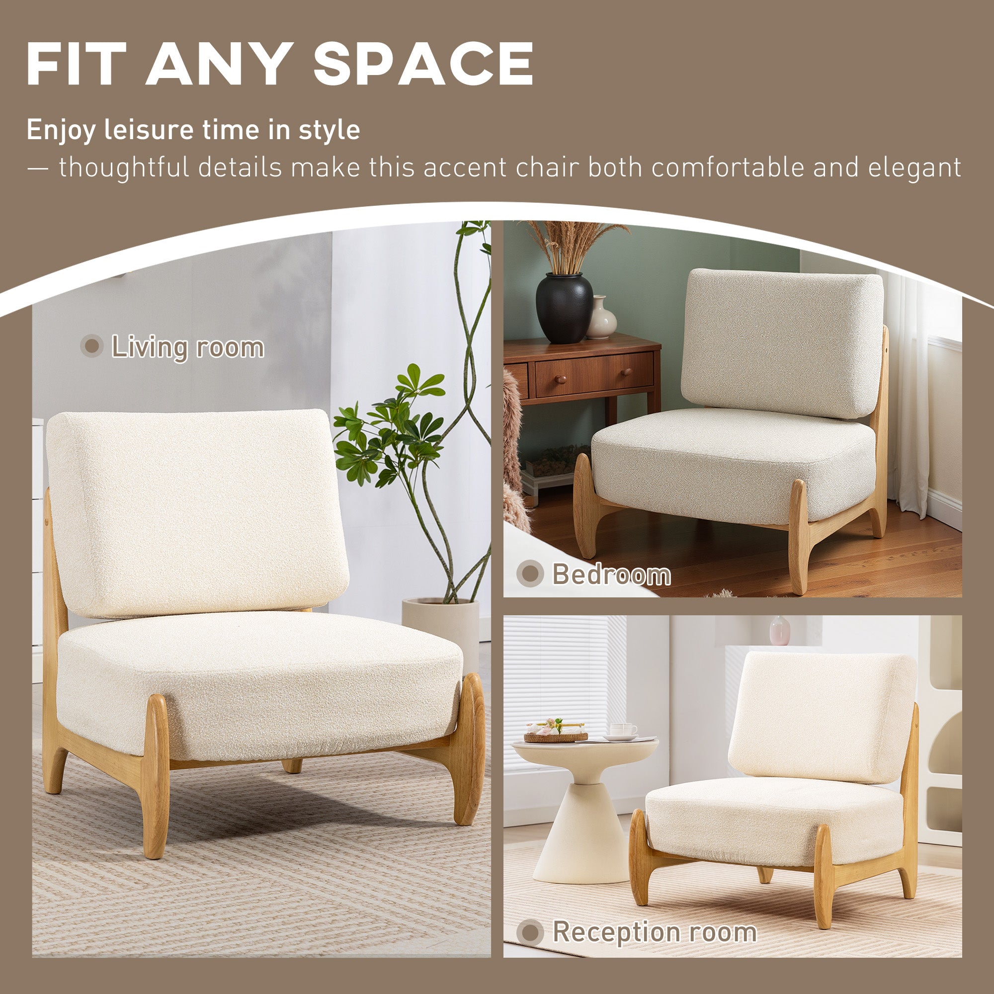 Ultra-Wide Accent Chair with Rubber Wood Frame, Modern Chenille Upholstered Bedroom Chair with Thick Cushion, High-Density Foam for Living Room, Cream White