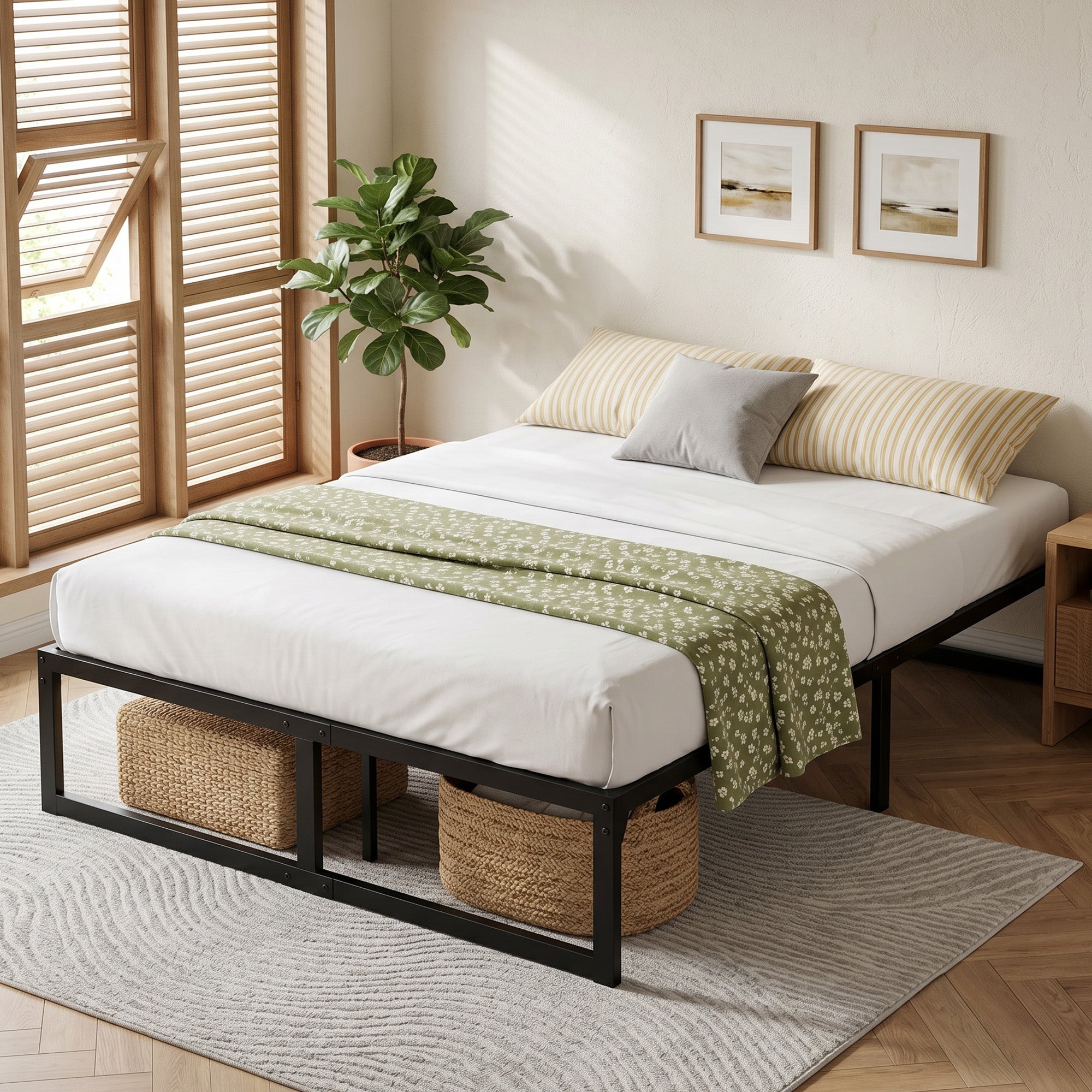 4ft Small Double Bed Frame with Underbed Storage, 32.5 cm Height, Metal Platform Bed Frame with Steel Slat Support, Noise-Free, Easy Assembly, Black