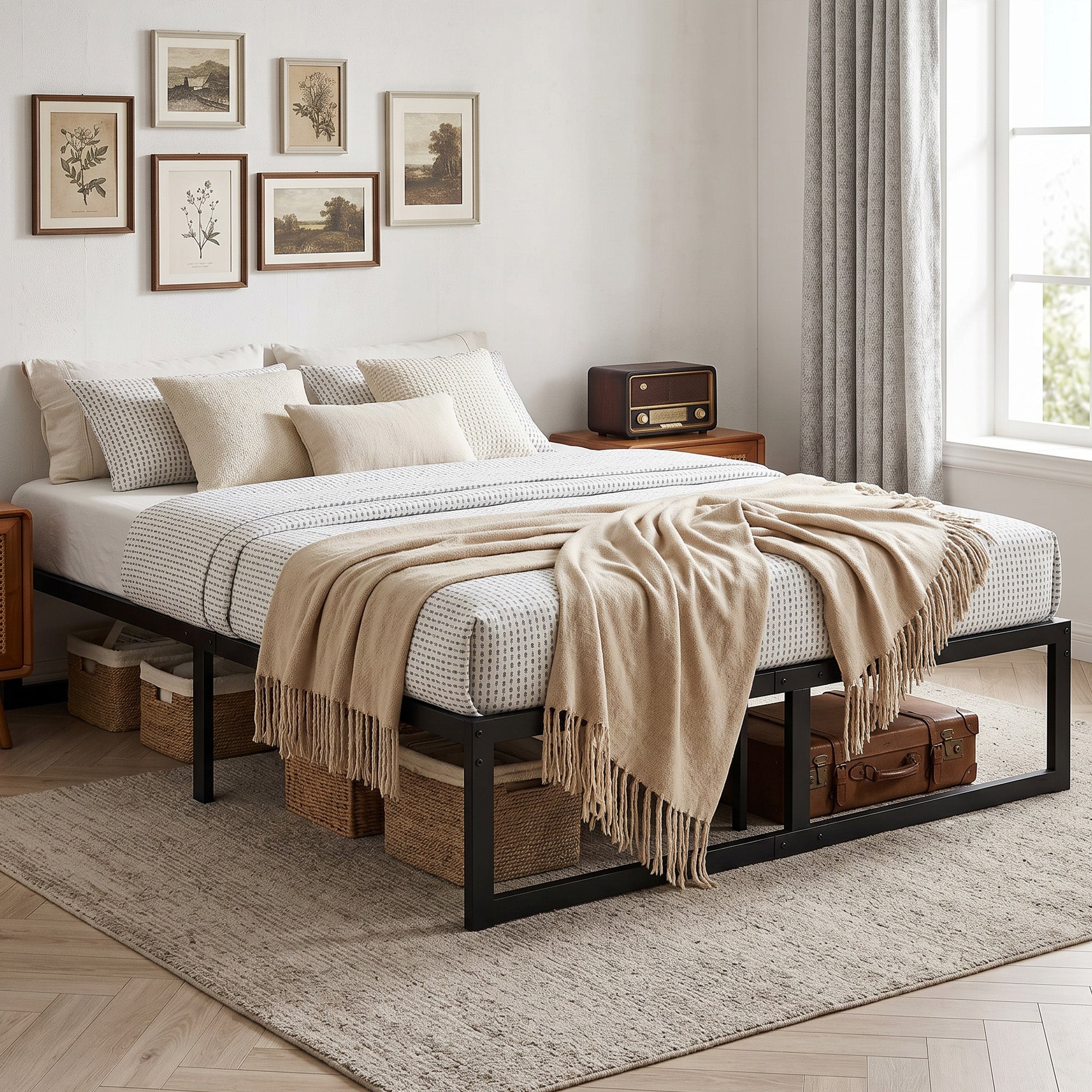 4ft Small Double Bed Frame with Underbed Storage, 32.5 cm Height, Metal Platform Bed Frame with Steel Slat Support, Noise-Free, Easy Assembly, Black