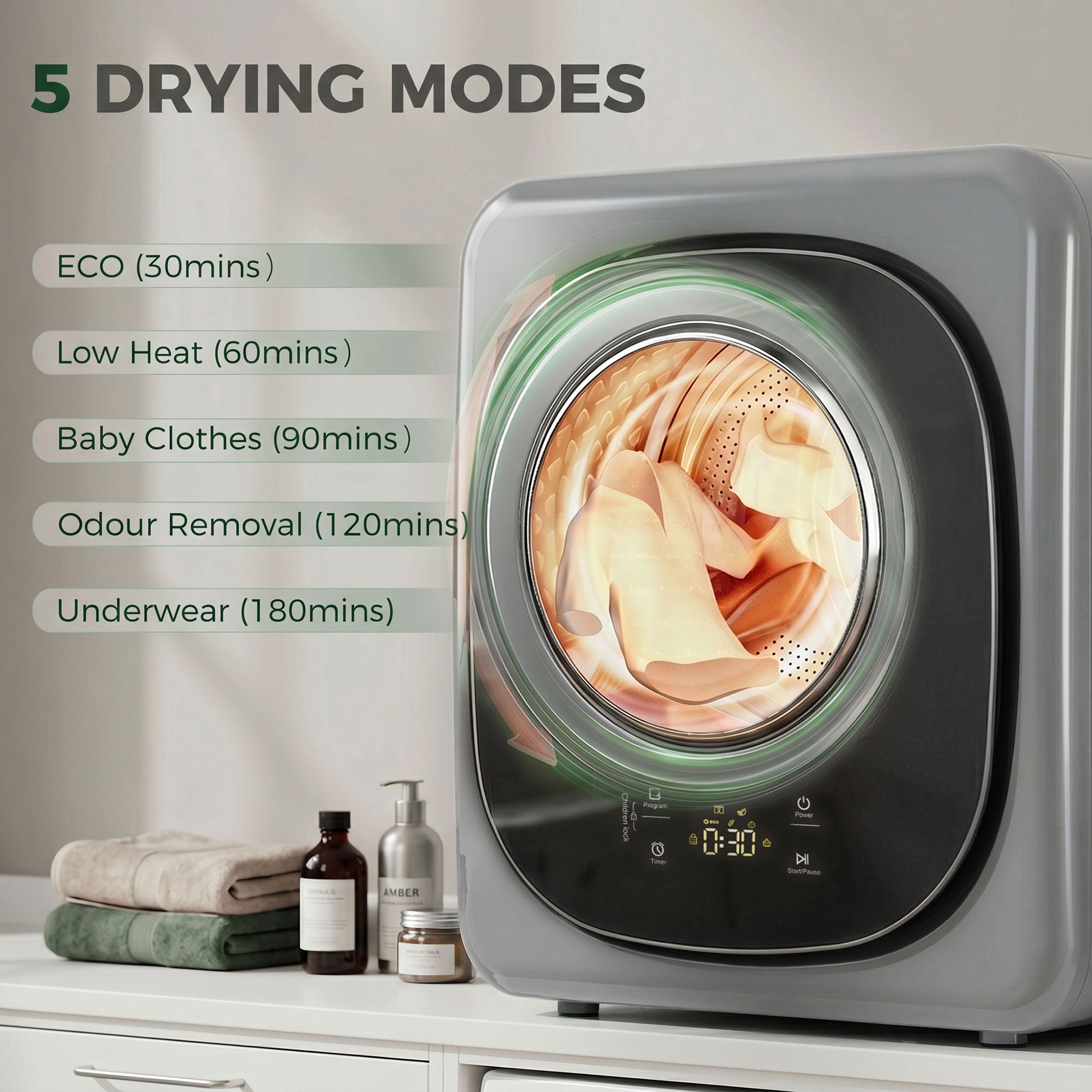 Vented Tumble Dryer, 4kg Wet Laundry/2.5kg Dry Capacity, 57cm Height 800W Compact Freestanding Clothes Drying Machine with 5 Drying Modes, Sensor Dry for Apartment, Dorm, RVs, Silver