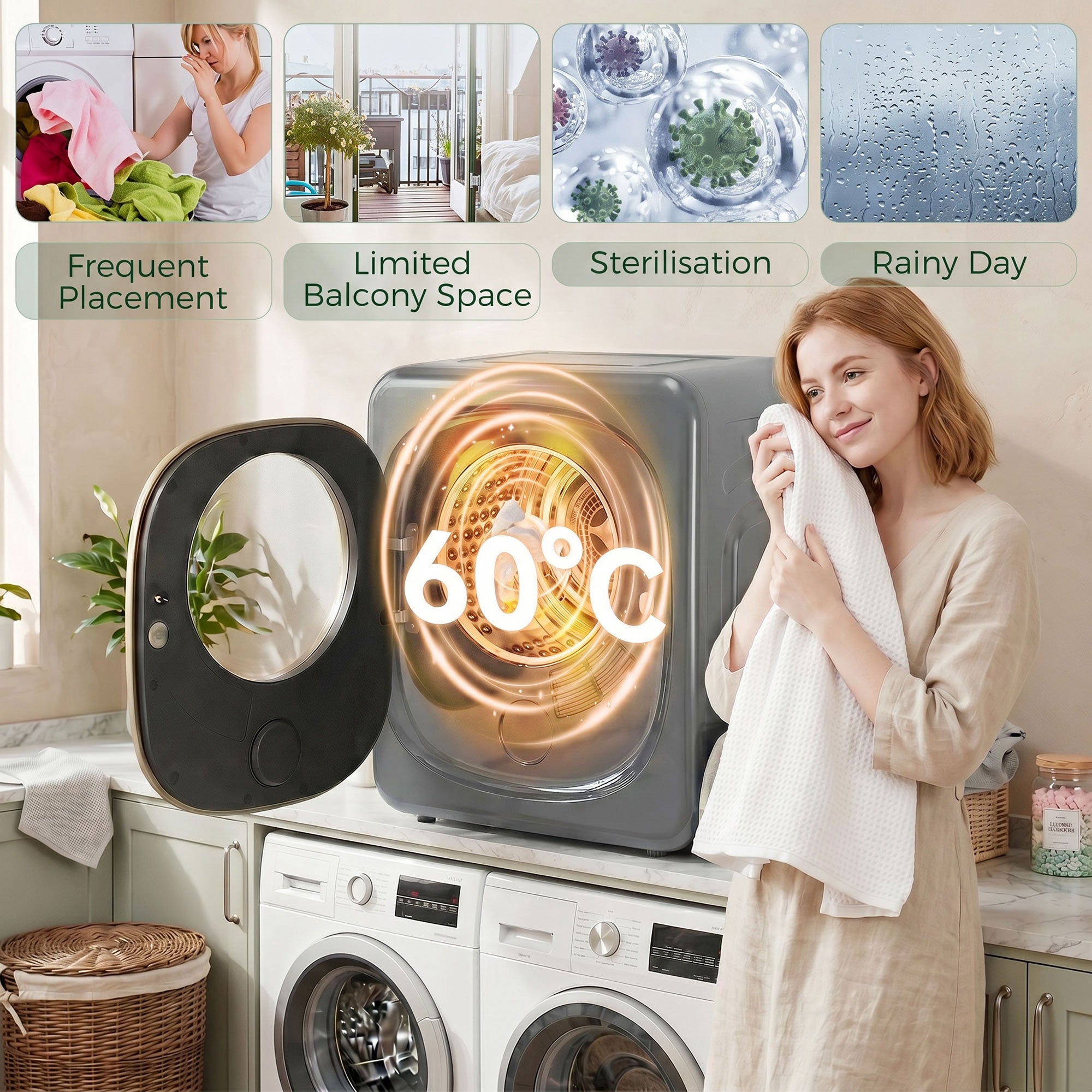 Vented Tumble Dryer, 4kg Wet Laundry/2.5kg Dry Capacity, 57cm Height 800W Compact Freestanding Clothes Drying Machine with 5 Drying Modes, Sensor Dry for Apartment, Dorm, RVs, Silver
