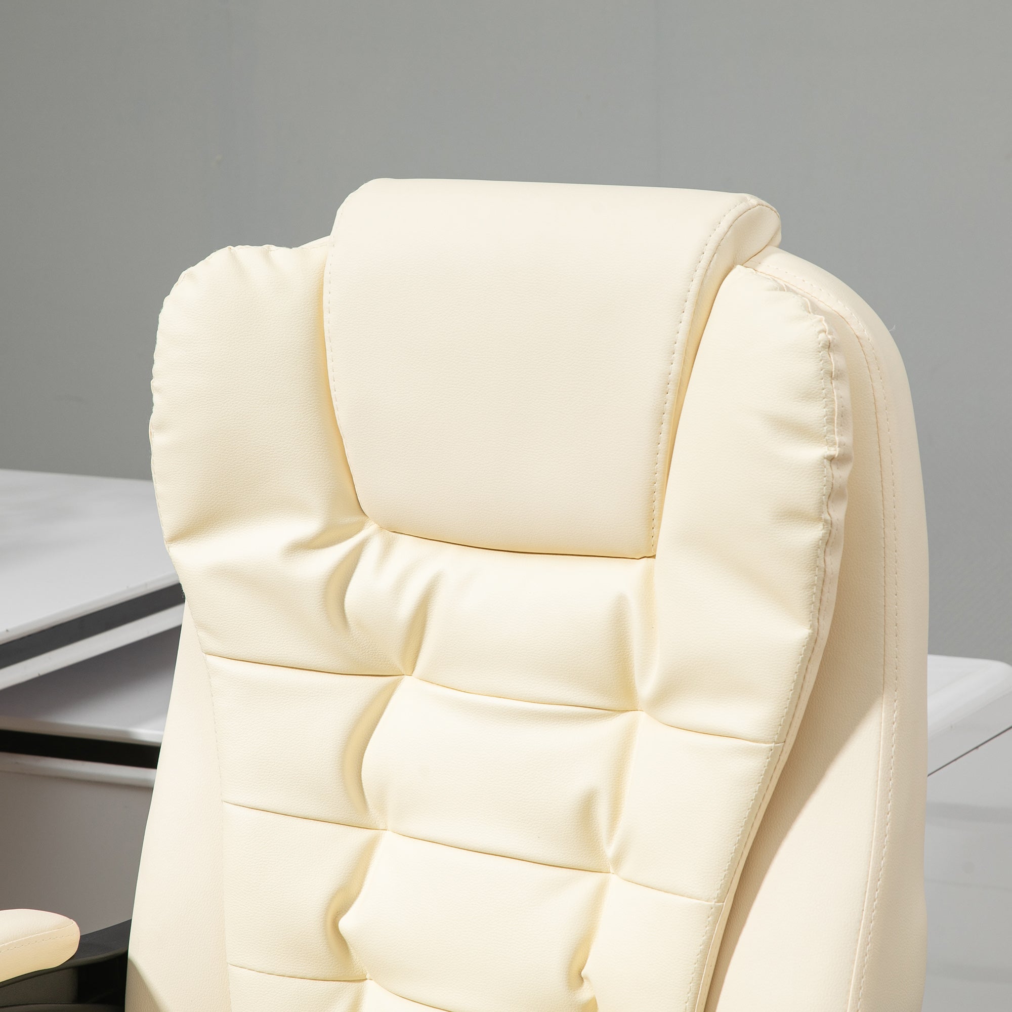 HOMCOM Executive Office Chair High Back PU Leather Reclining Chair with Retractable Footrest Padded Armrest Cream White