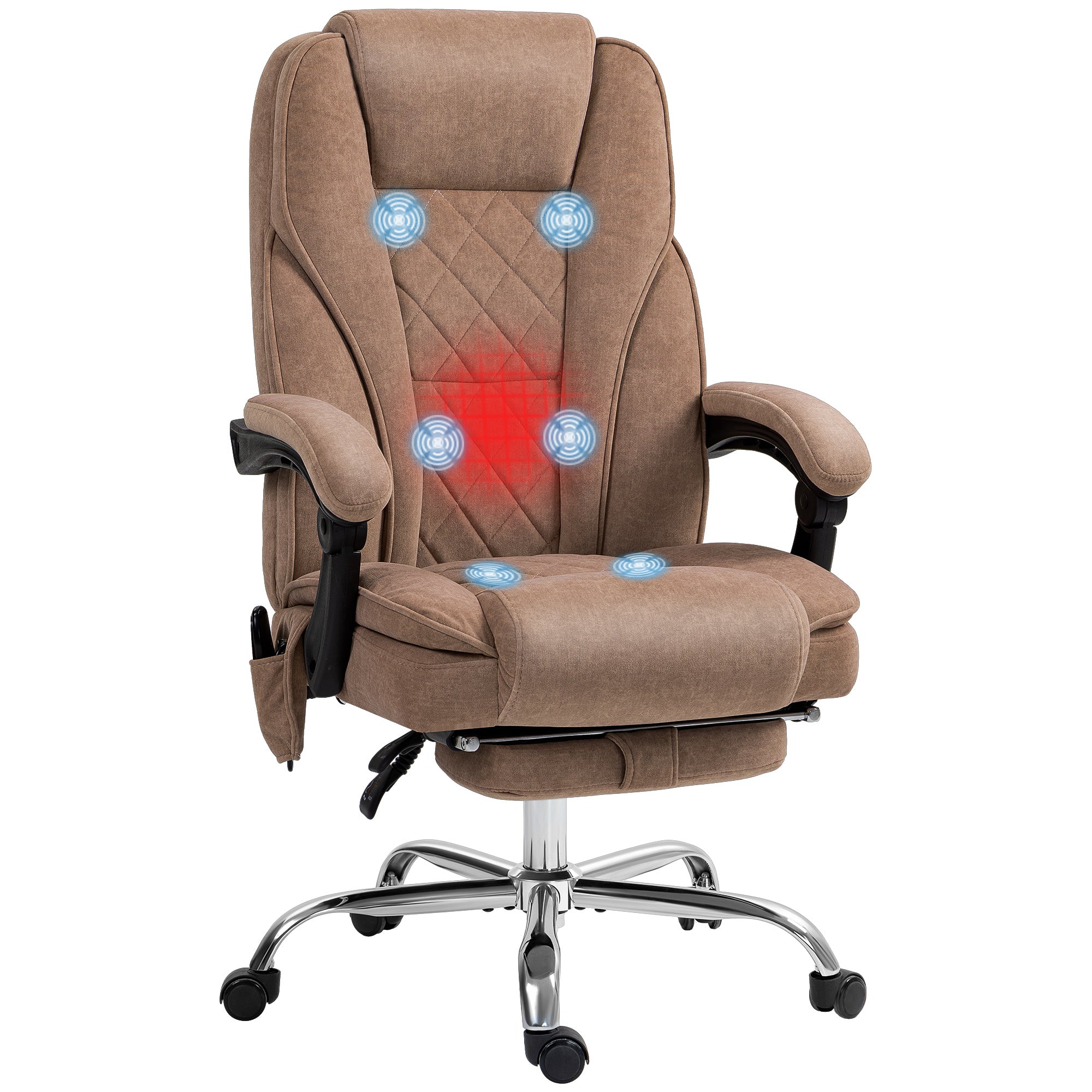 Massage Office Chair, Heated Reclining Computer Chair with Adjustable Height and Footrest, Brown