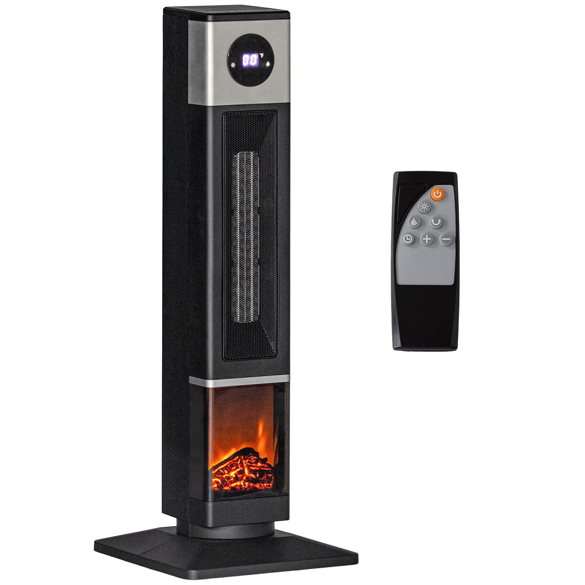 31" Freestanding Electric Fireplace Heater with Oscillation Remote & 12H Timer 1400W Black